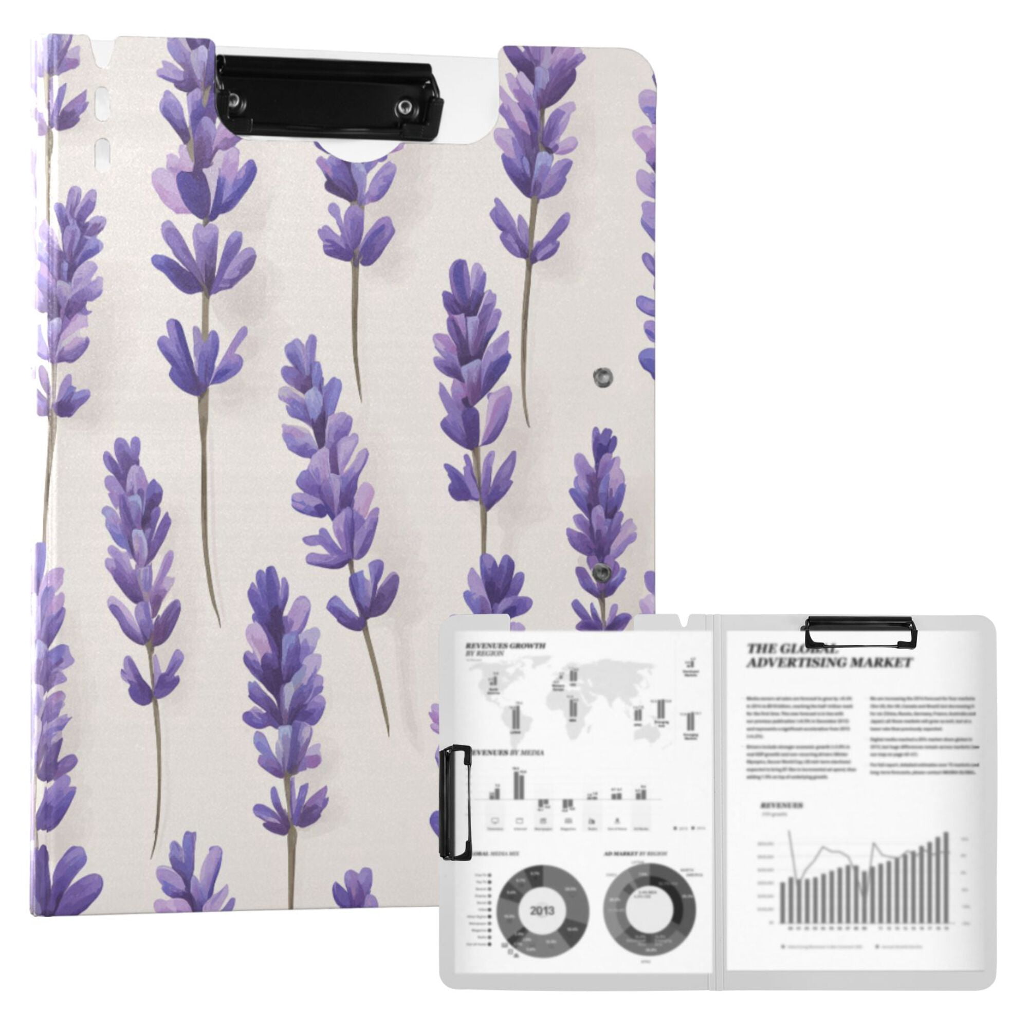 FORMRS A4 Clipboard Folder with Pen Holder Horizontal Foldable School Office Binder, Lavender Pattern