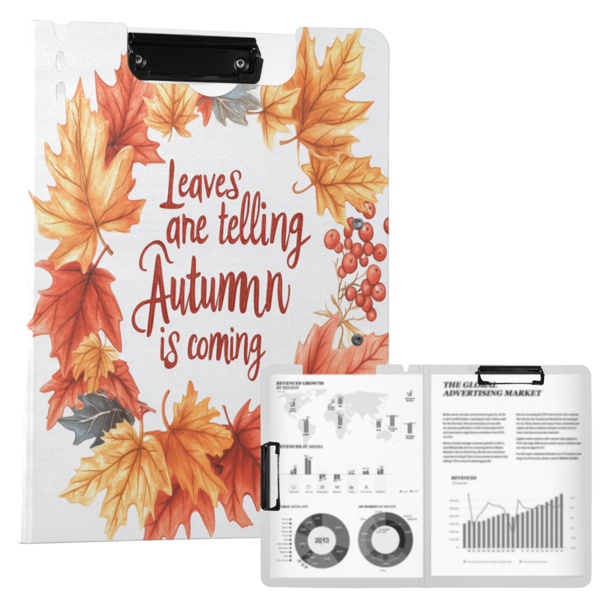 FORMRS A4 Clipboard Folder with Pen Holder Horizontal Foldable School Office Binder, Leaves Pattern