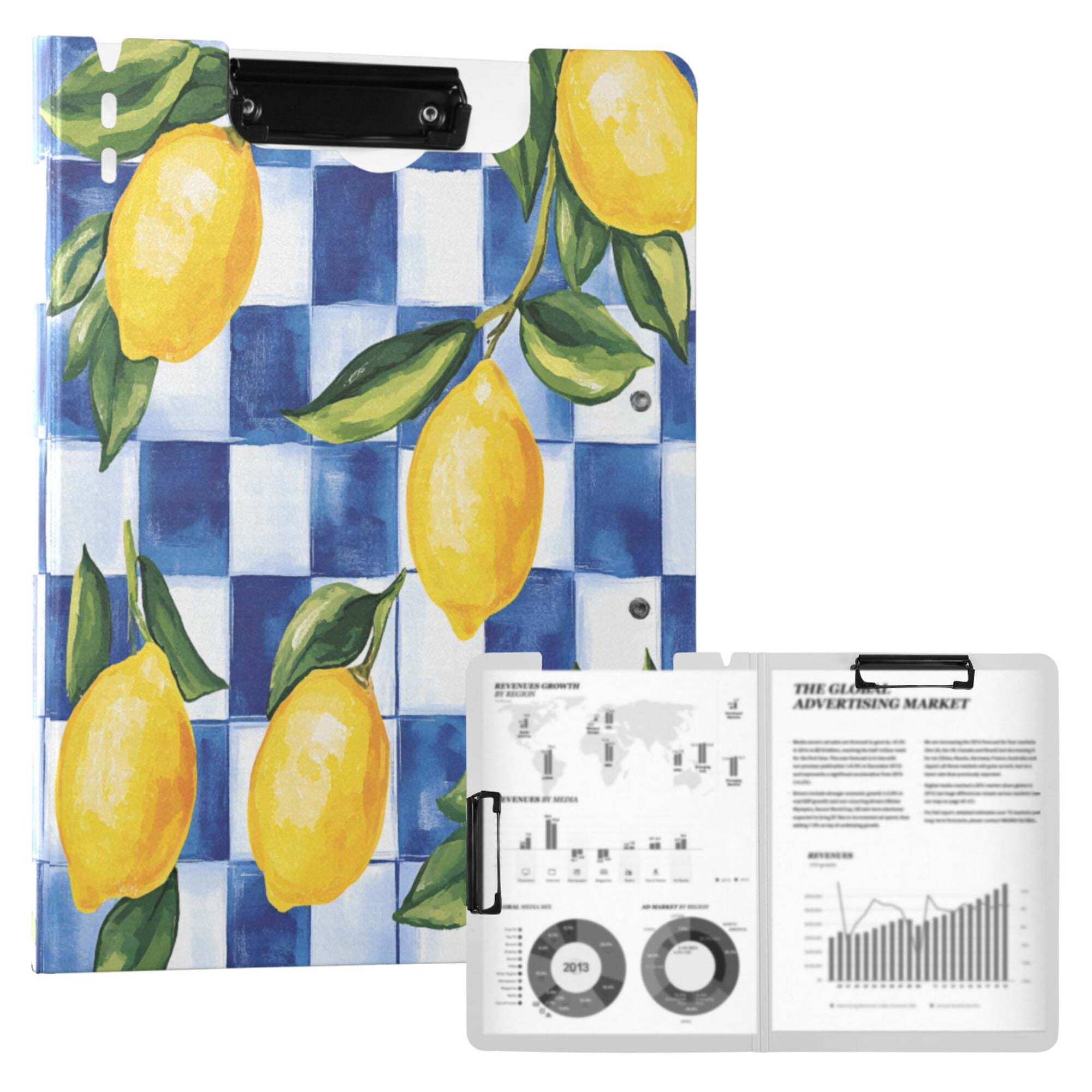 FORMRS A4 Clipboard Folder with Pen Holder Horizontal Foldable School Office Binder, Lemon Checkered