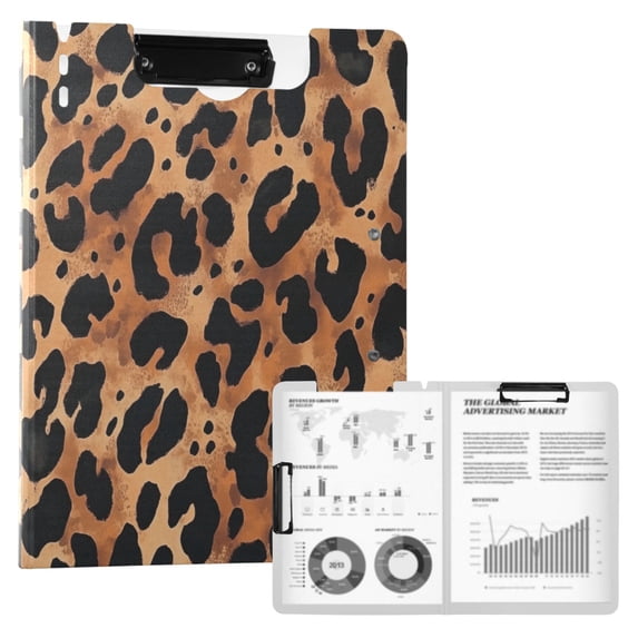 FORMRS A4 Clipboard Folder with Pen Holder Horizontal Foldable School Office Binder, Leopard Pattern