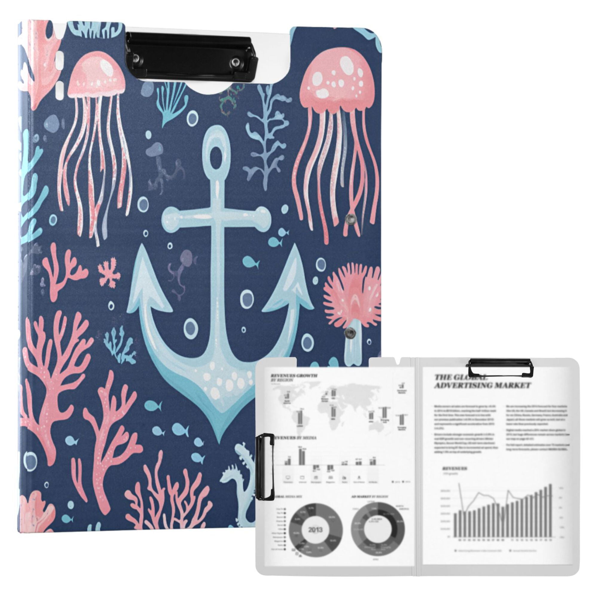 FORMRS A4 Clipboard Folder with Pen Holder Horizontal Foldable School Office Binder, Light Blue Anchor