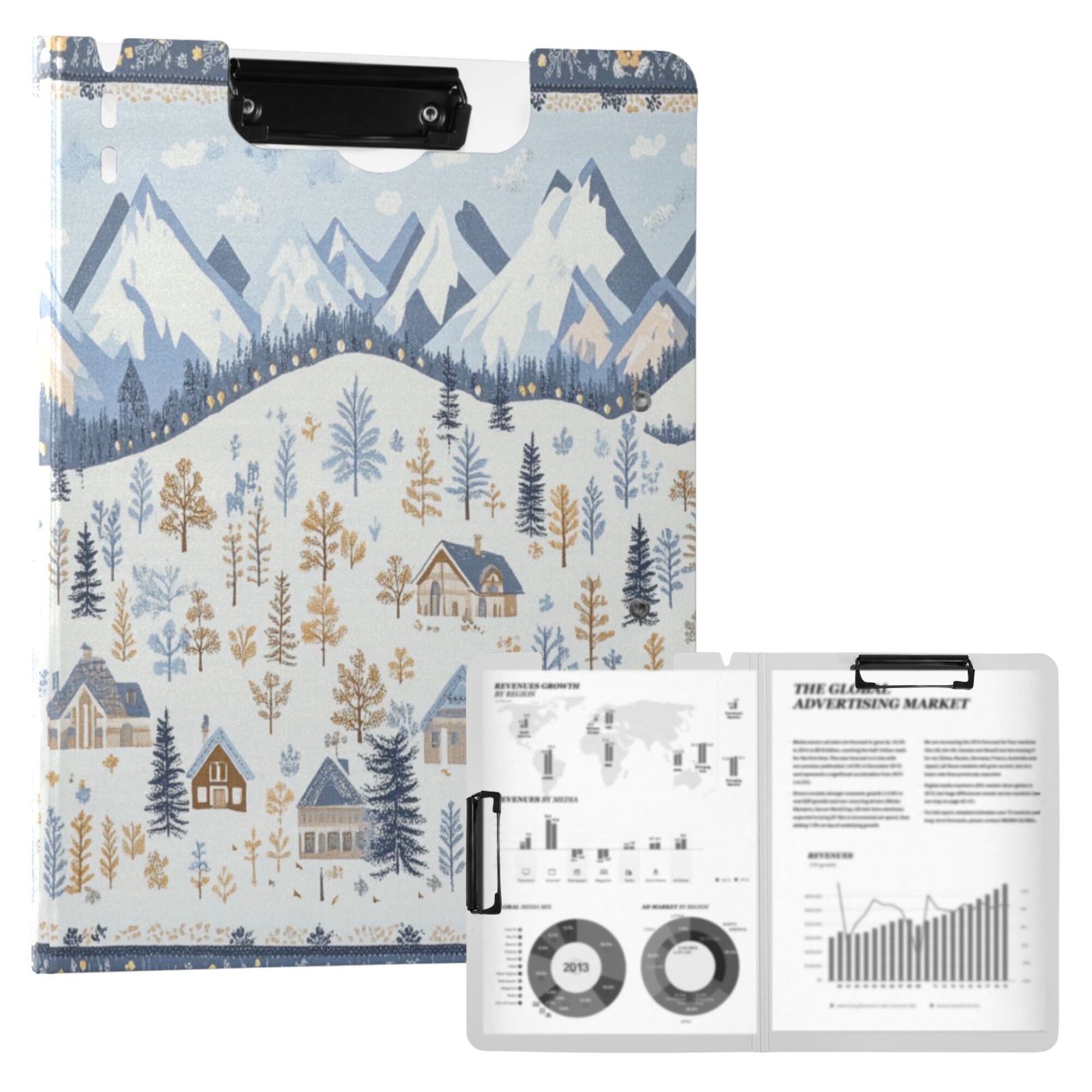 FORMRS A4 Clipboard Folder with Pen Holder Horizontal Foldable School Office Binder, Light Blue Mountain