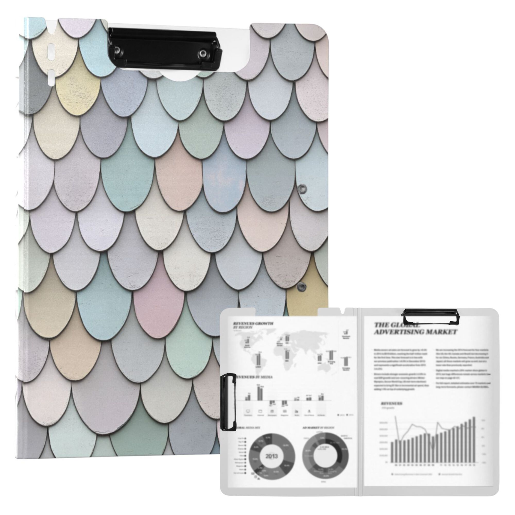 FORMRS A4 Clipboard Folder with Pen Holder Horizontal Foldable School Office Binder, Light Blue Shimmering Pattern
