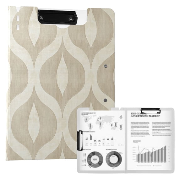 FORMRS A4 Clipboard Folder with Pen Holder Horizontal Foldable School Office Binder, Light Brown Pattern