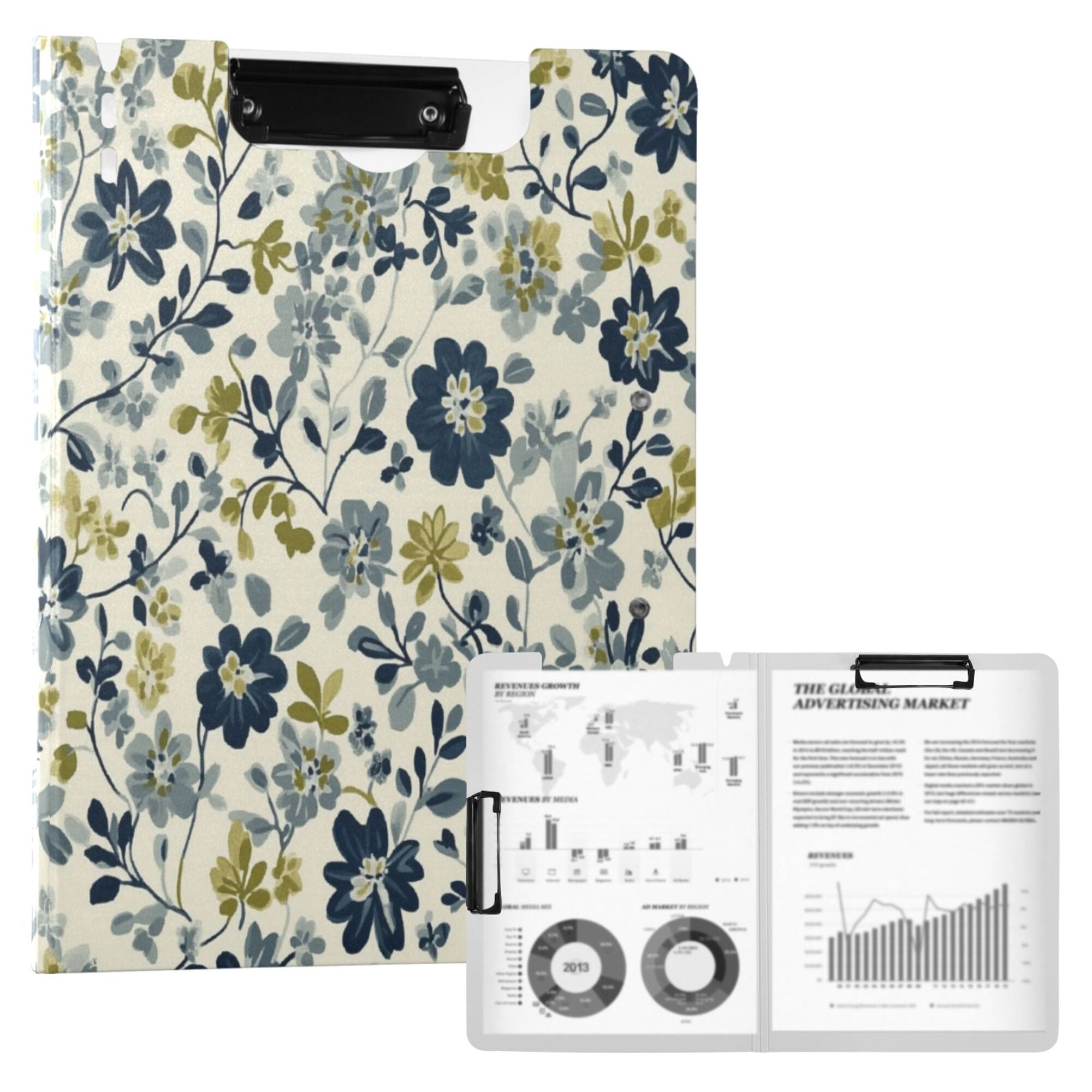 FORMRS A4 Clipboard Folder with Pen Holder Horizontal Foldable School Office Binder, Light Floral