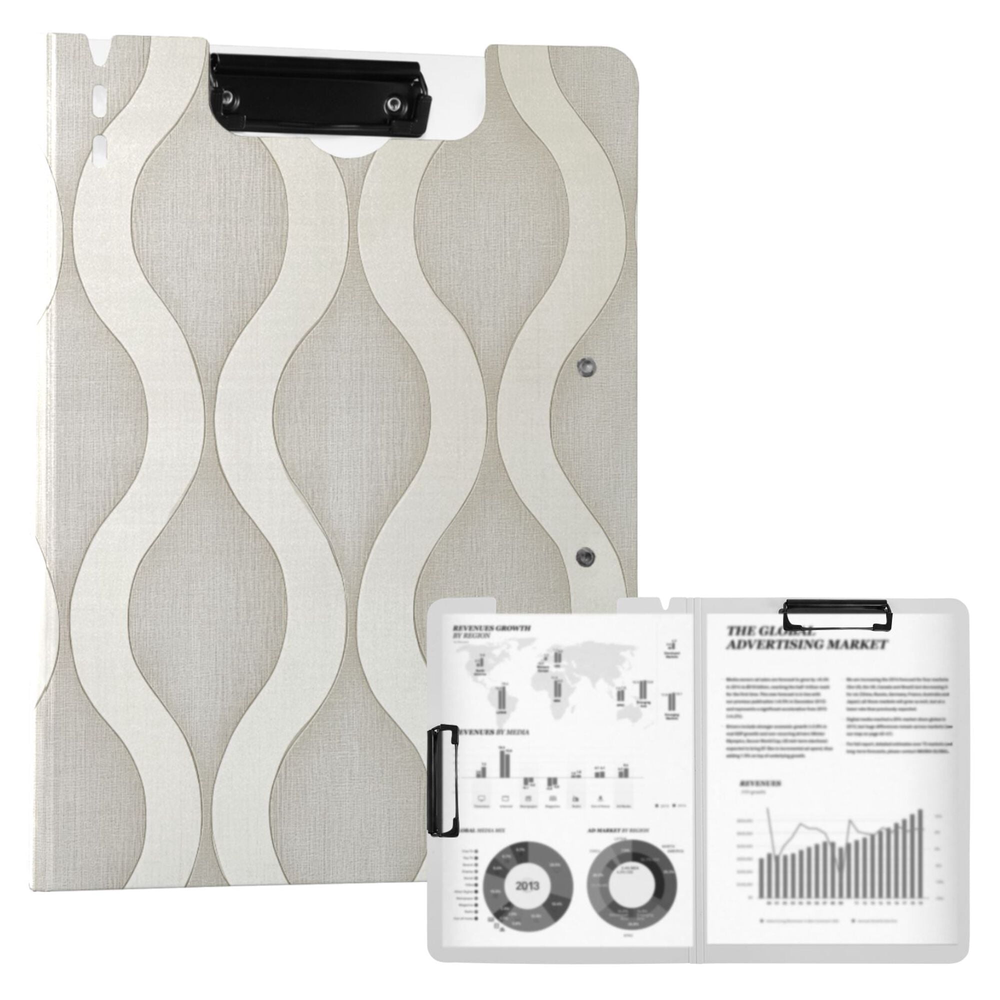 FORMRS A4 Clipboard Folder with Pen Holder Horizontal Foldable School Office Binder, Light Gray Pattern