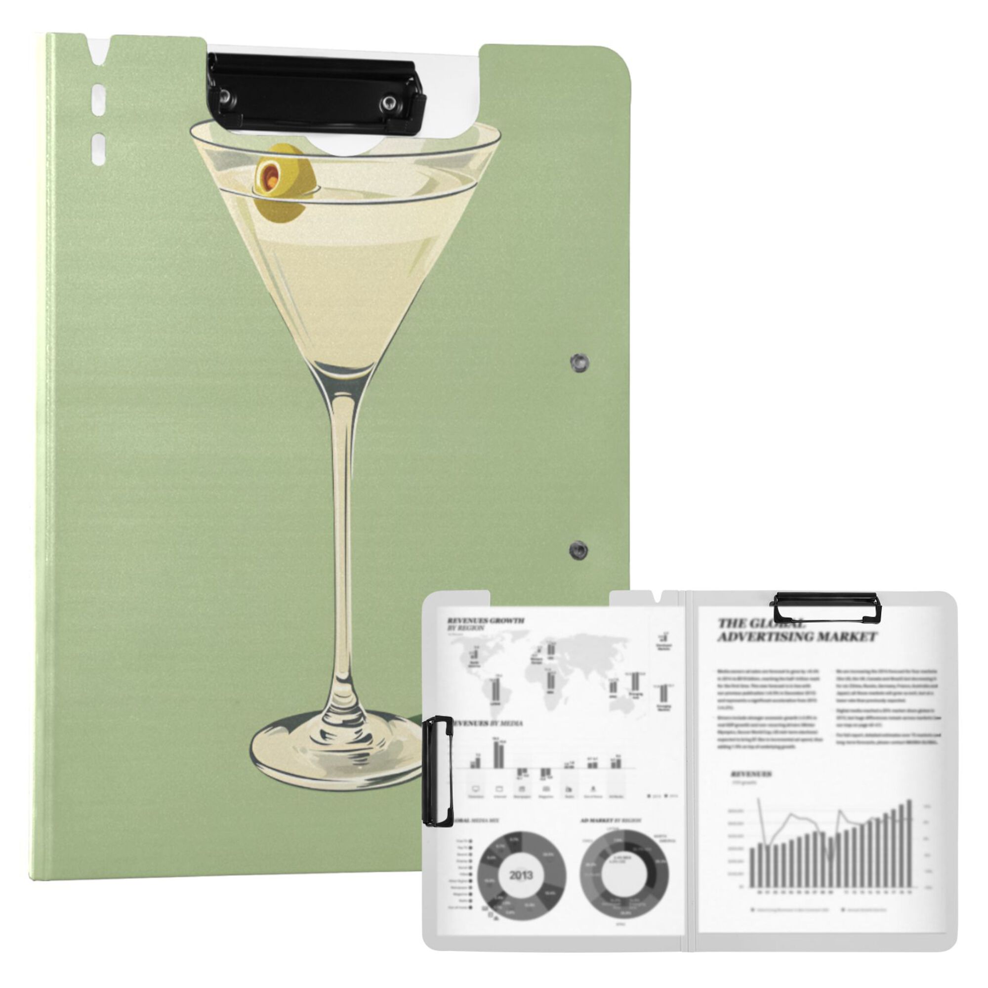 FORMRS A4 Clipboard Folder with Pen Holder Horizontal Foldable School Office Binder, Light Green Martini
