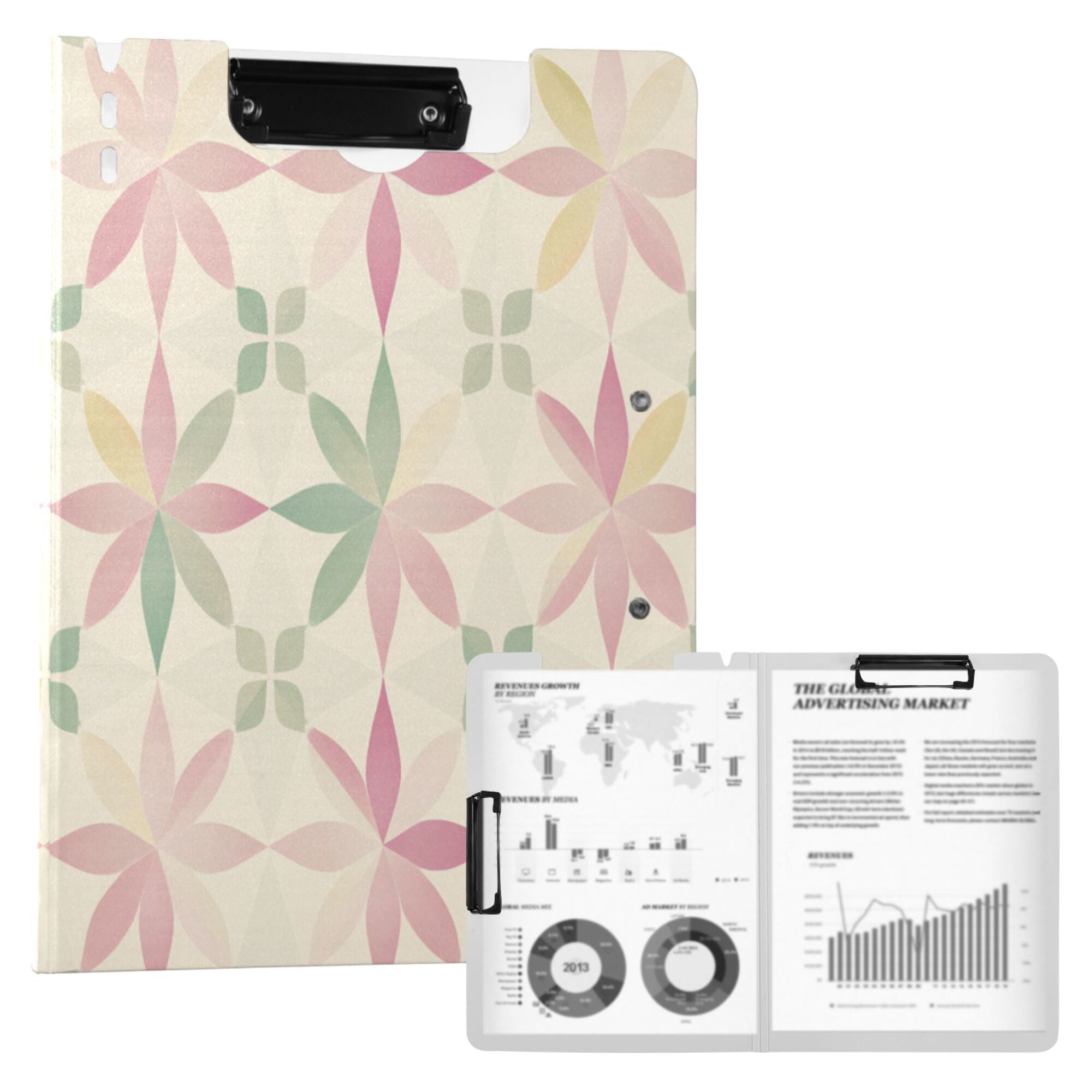 FORMRS A4 Clipboard Folder with Pen Holder Horizontal Foldable School Office Binder, Light Pink Geometric