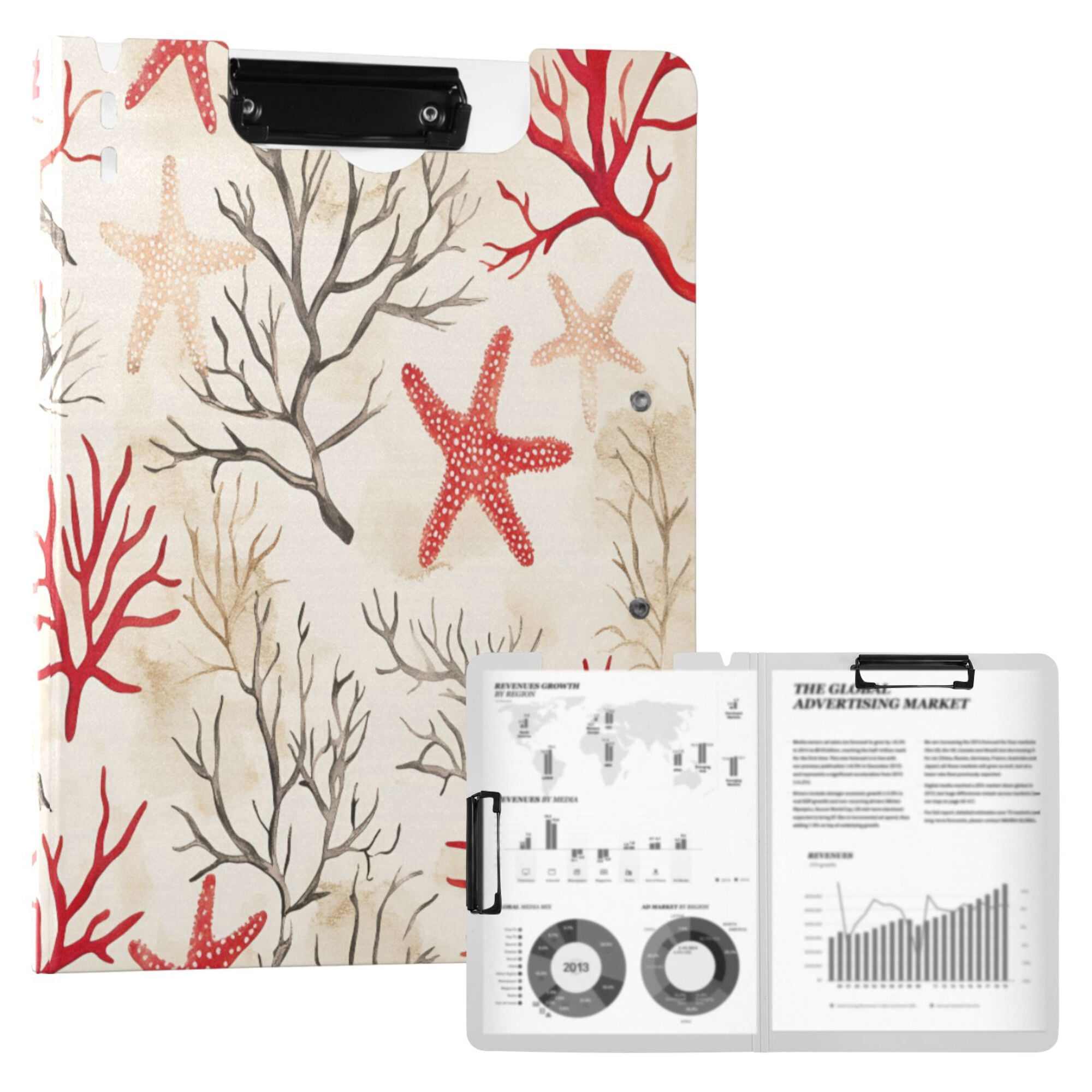 FORMRS A4 Clipboard Folder with Pen Holder Horizontal Foldable School Office Binder, Light Starfish