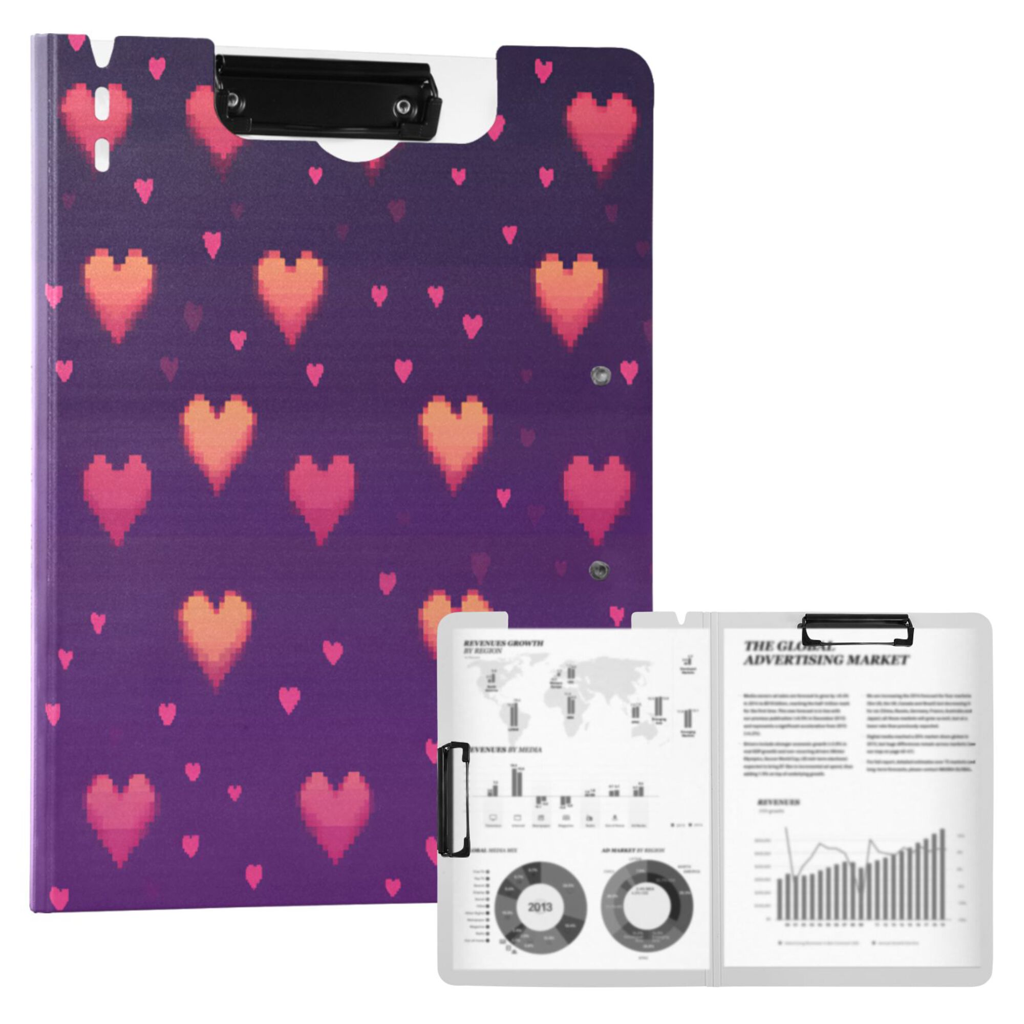 FORMRS A4 Clipboard Folder with Pen Holder Horizontal Foldable School Office Binder, Love in The Clouds