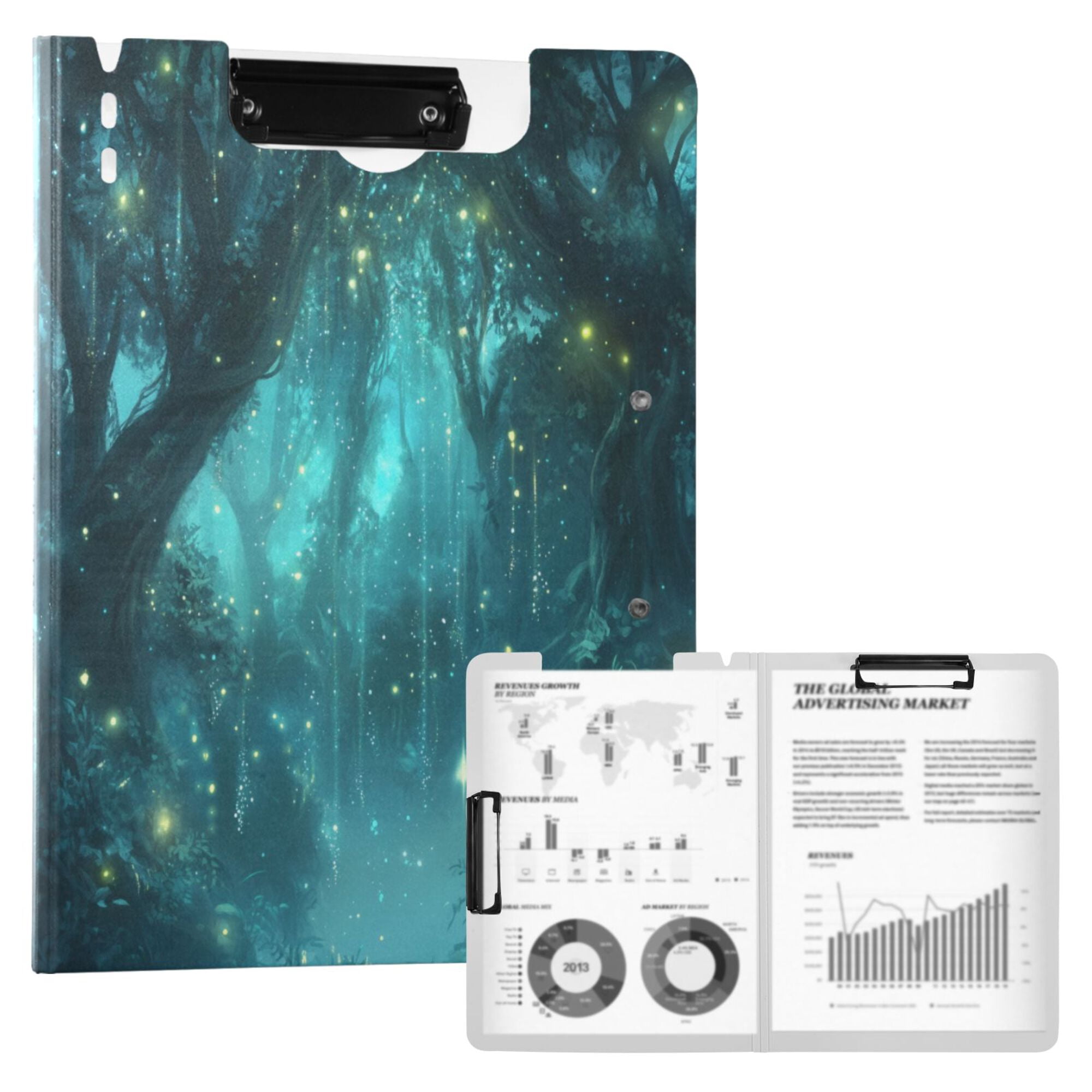 FORMRS A4 Clipboard Folder with Pen Holder Horizontal Foldable School Office Binder, Magical Forest