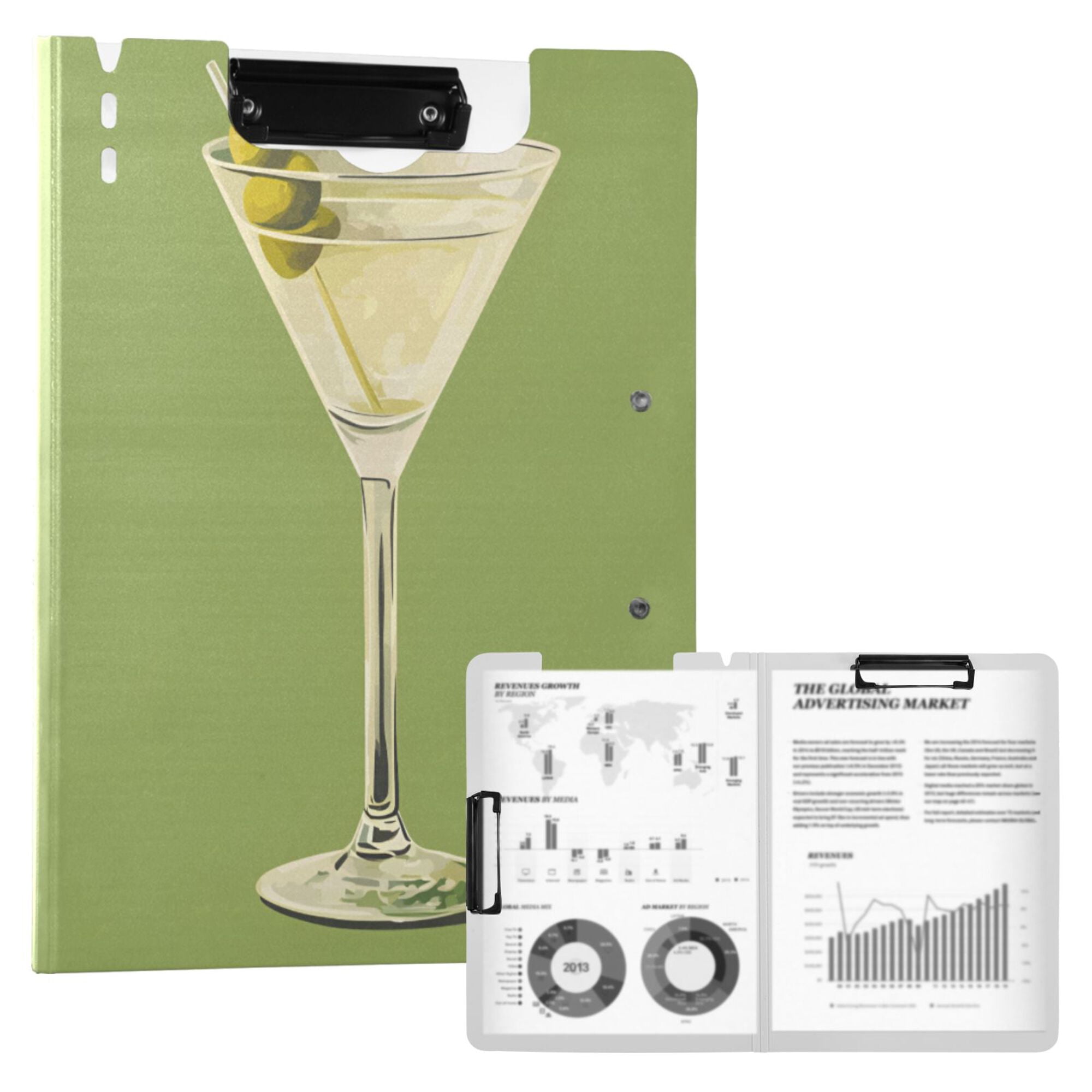 FORMRS A4 Clipboard Folder with Pen Holder Horizontal Foldable School Office Binder, Martini with Olive