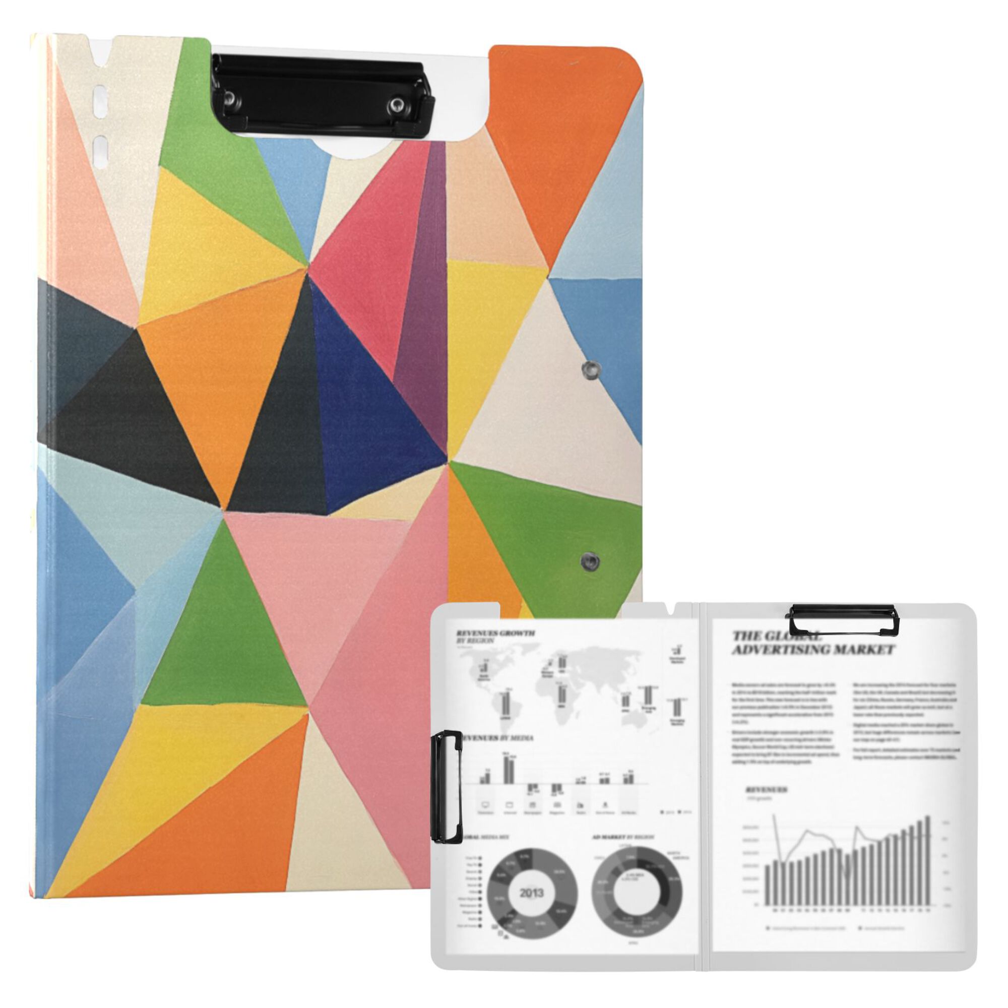 FORMRS A4 Clipboard Folder with Pen Holder Horizontal Foldable School Office Binder, Minimalist Triangles