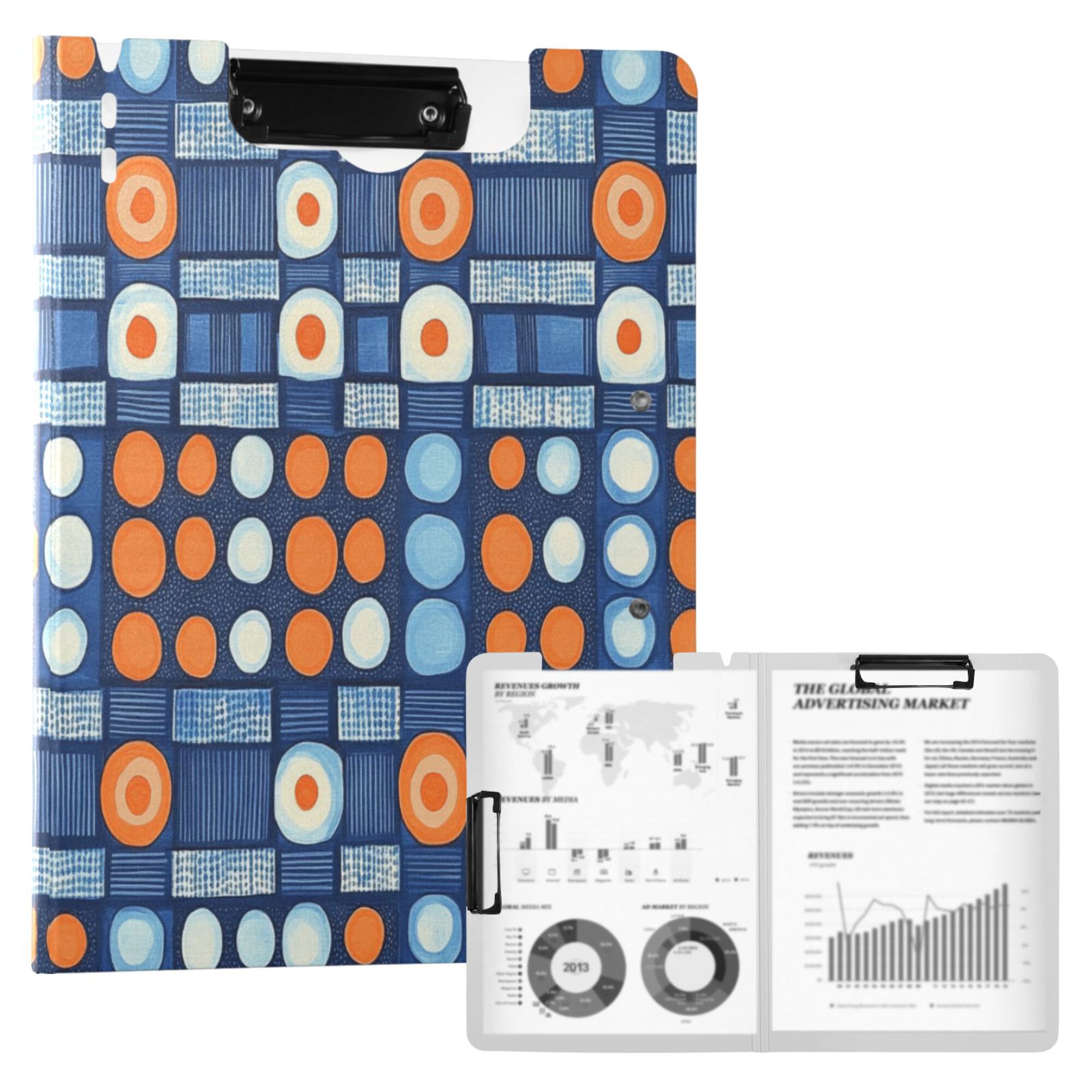 FORMRS A4 Clipboard Folder with Pen Holder Horizontal Foldable School Office Binder, Modern Color Circle
