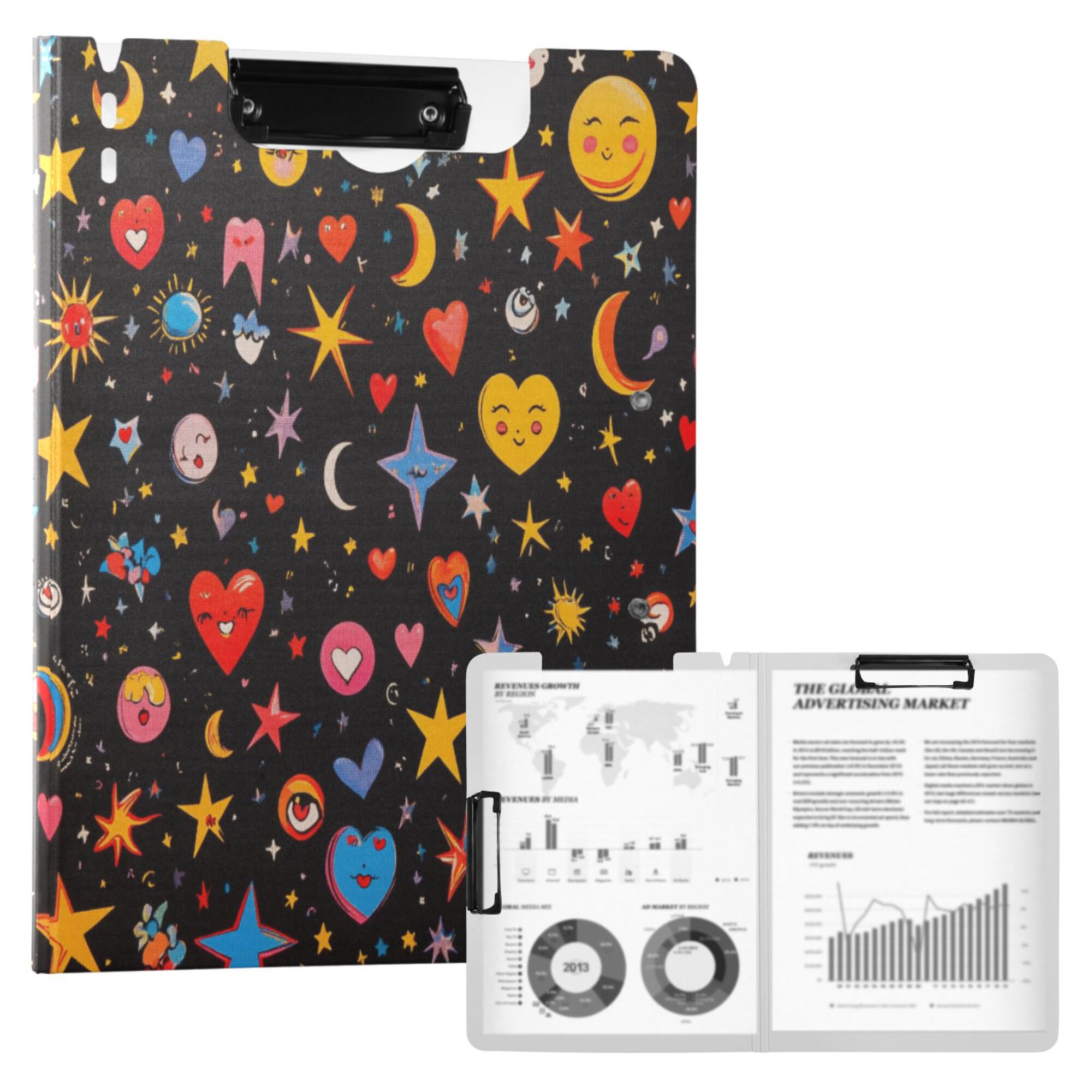 FORMRS A4 Clipboard Folder with Pen Holder Horizontal Foldable School Office Binder, Moon Pattern
