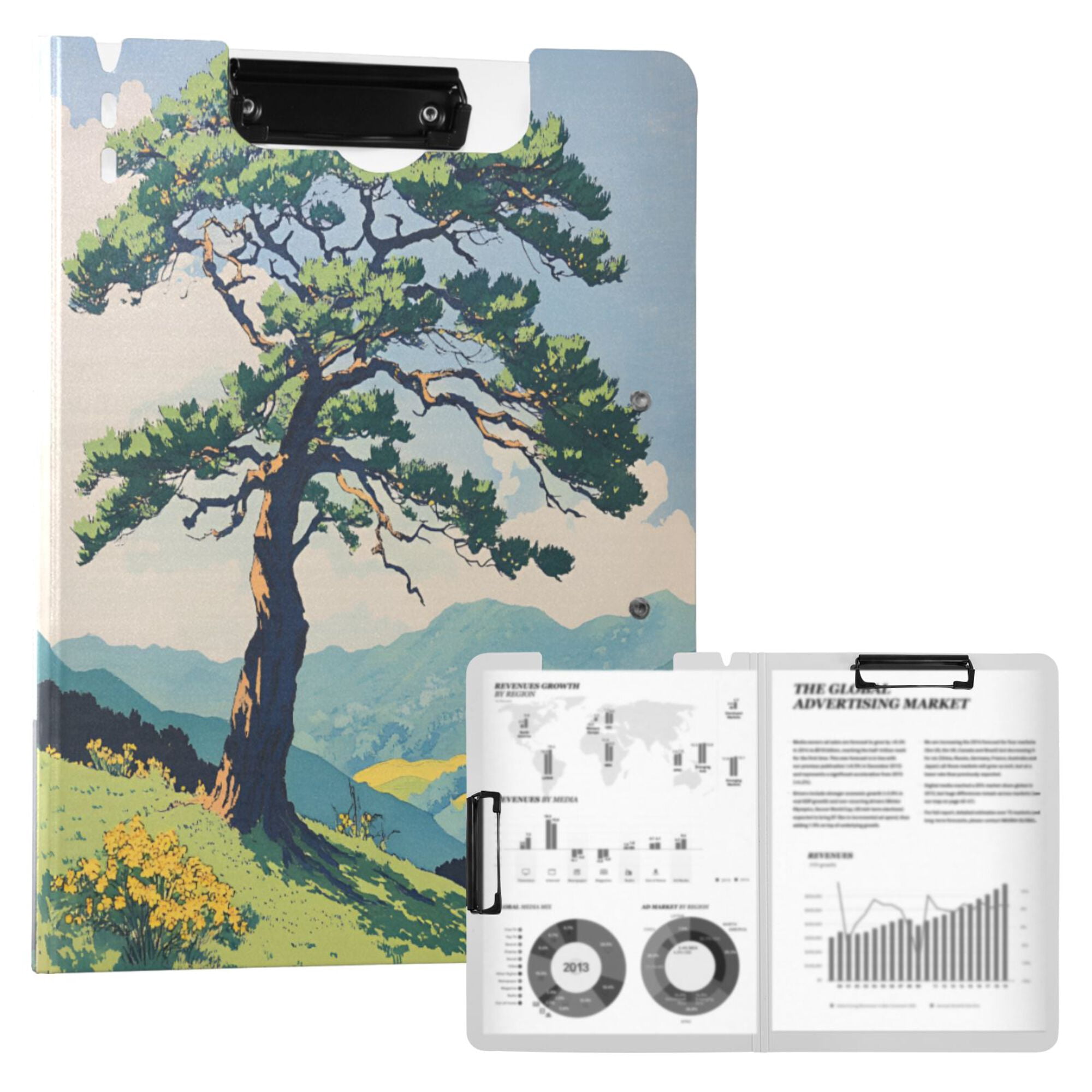 FORMRS A4 Clipboard Folder with Pen Holder Horizontal Foldable School Office Binder, Mounatin at Dawn