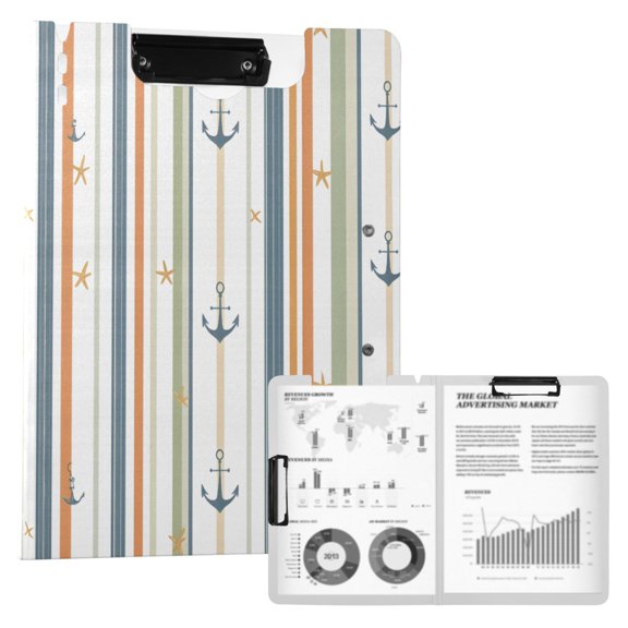 FORMRS A4 Clipboard Folder with Pen Holder Horizontal Foldable School Office Binder, Nautical Pattern