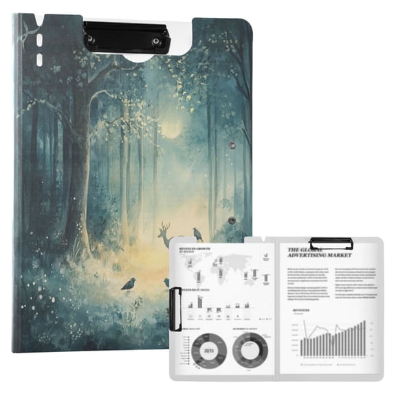 FORMRS A4 Clipboard Folder with Pen Holder Horizontal Foldable School Office Binder, Night Forest Scene