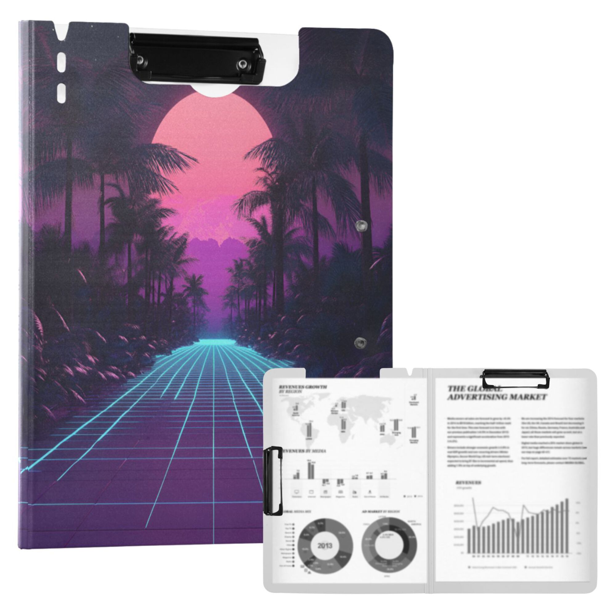 FORMRS A4 Clipboard Folder with Pen Holder Horizontal Foldable School Office Binder, Night Neon Road