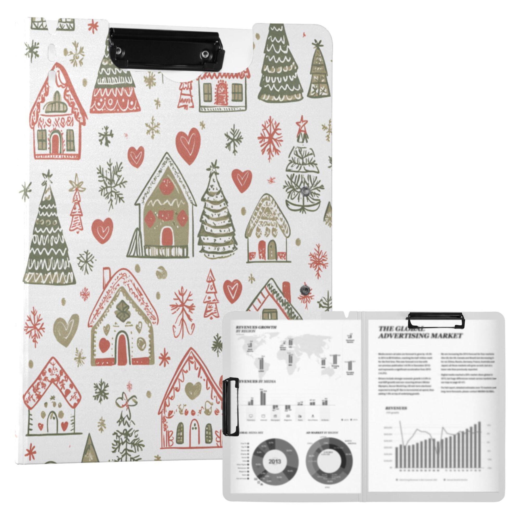 FORMRS A4 Clipboard Folder with Pen Holder Horizontal Foldable School Office Binder, Nordic Christmas House