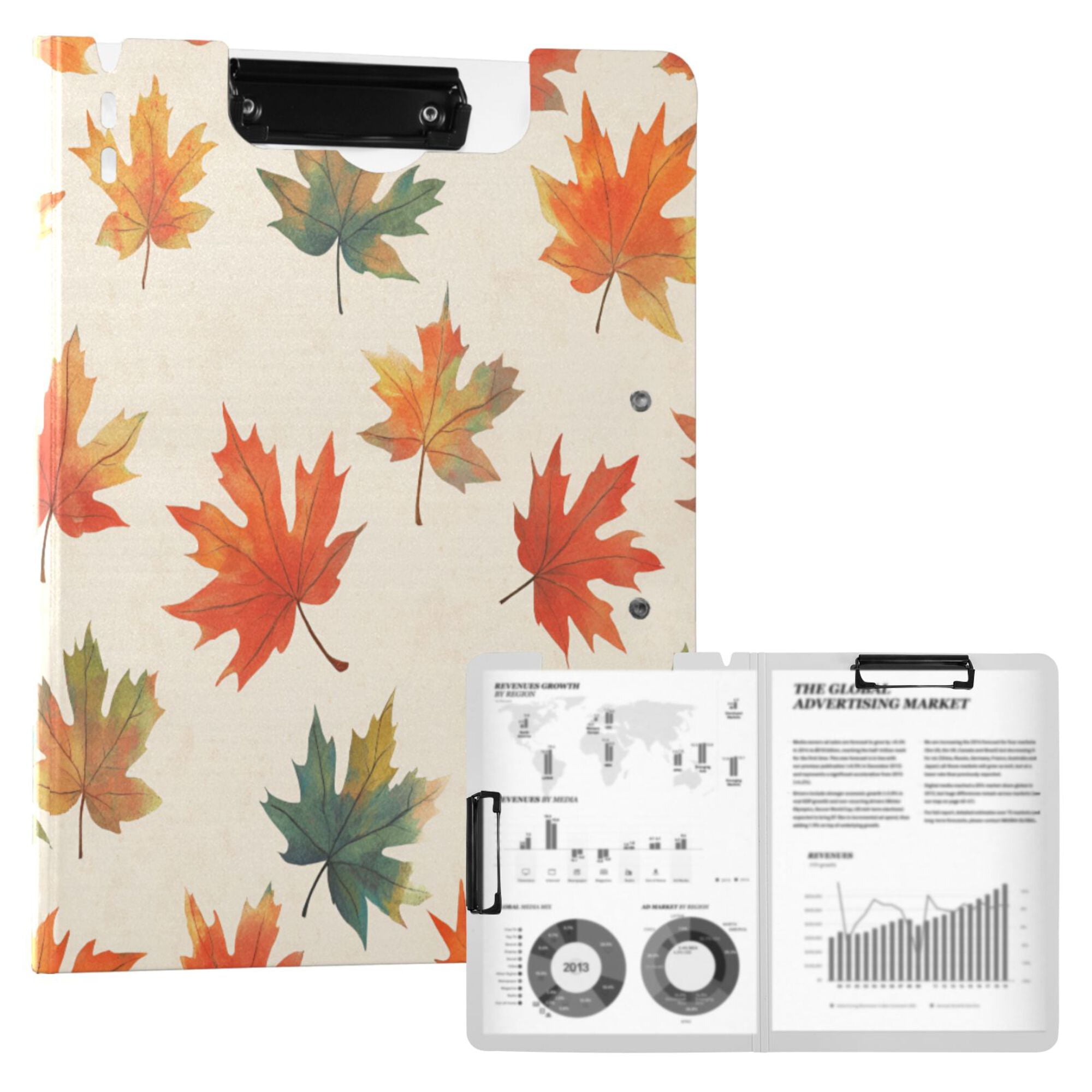 FORMRS A4 Clipboard Folder with Pen Holder Horizontal Foldable School Office Binder, Orange Autumn Leaves