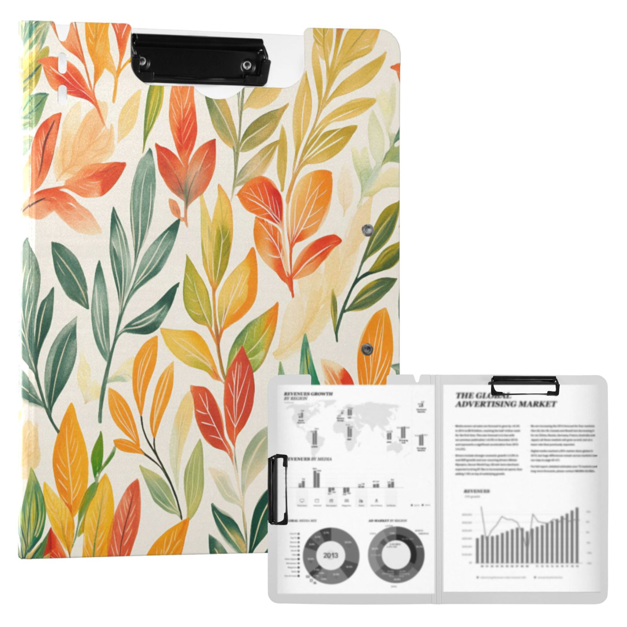 FORMRS A4 Clipboard Folder with Pen Holder Horizontal Foldable School Office Binder, Orange Autumn Leaves