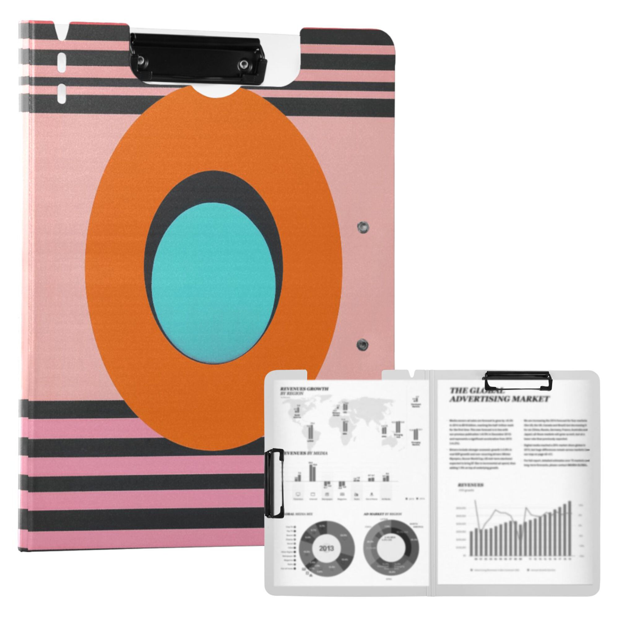 FORMRS A4 Clipboard Folder with Pen Holder Horizontal Foldable School Office Binder, Orange Circle