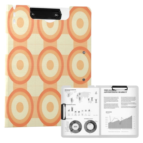 FORMRS A4 Clipboard Folder with Pen Holder Horizontal Foldable School Office Binder, Orange Circle