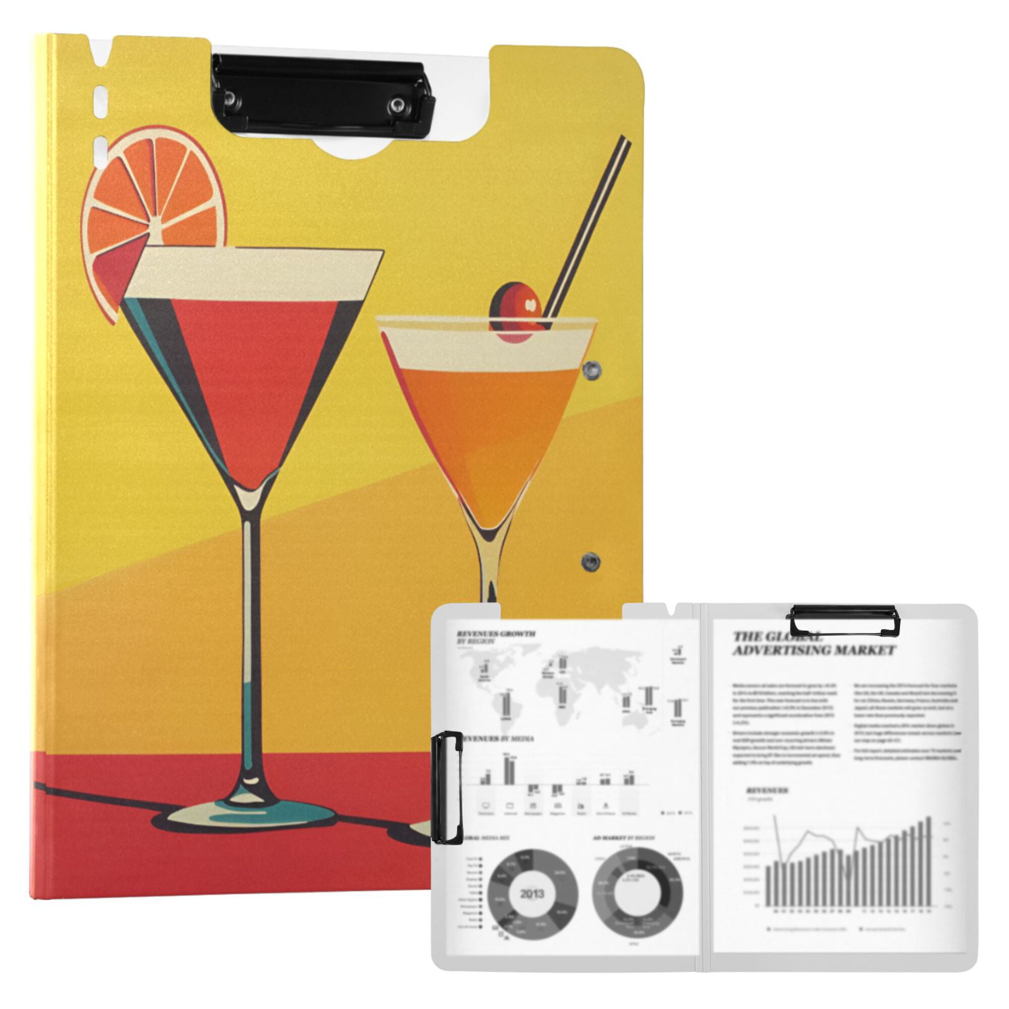 FORMRS A4 Clipboard Folder with Pen Holder Horizontal Foldable School Office Binder, Orange Cocktails