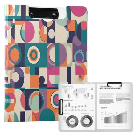 FORMRS A4 Clipboard Folder with Pen Holder Horizontal Foldable School Office Binder, Orange Geometric