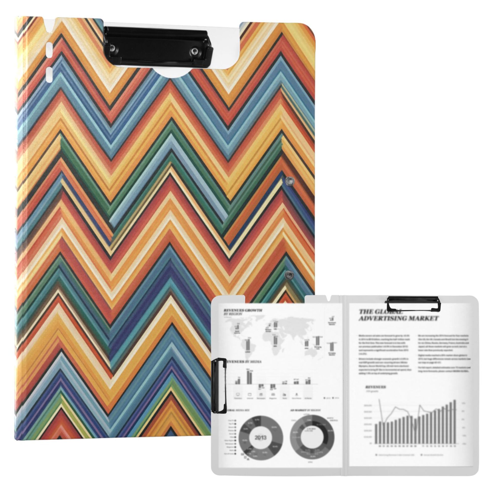 FORMRS A4 Clipboard Folder with Pen Holder Horizontal Foldable School Office Binder, Orange Geometric