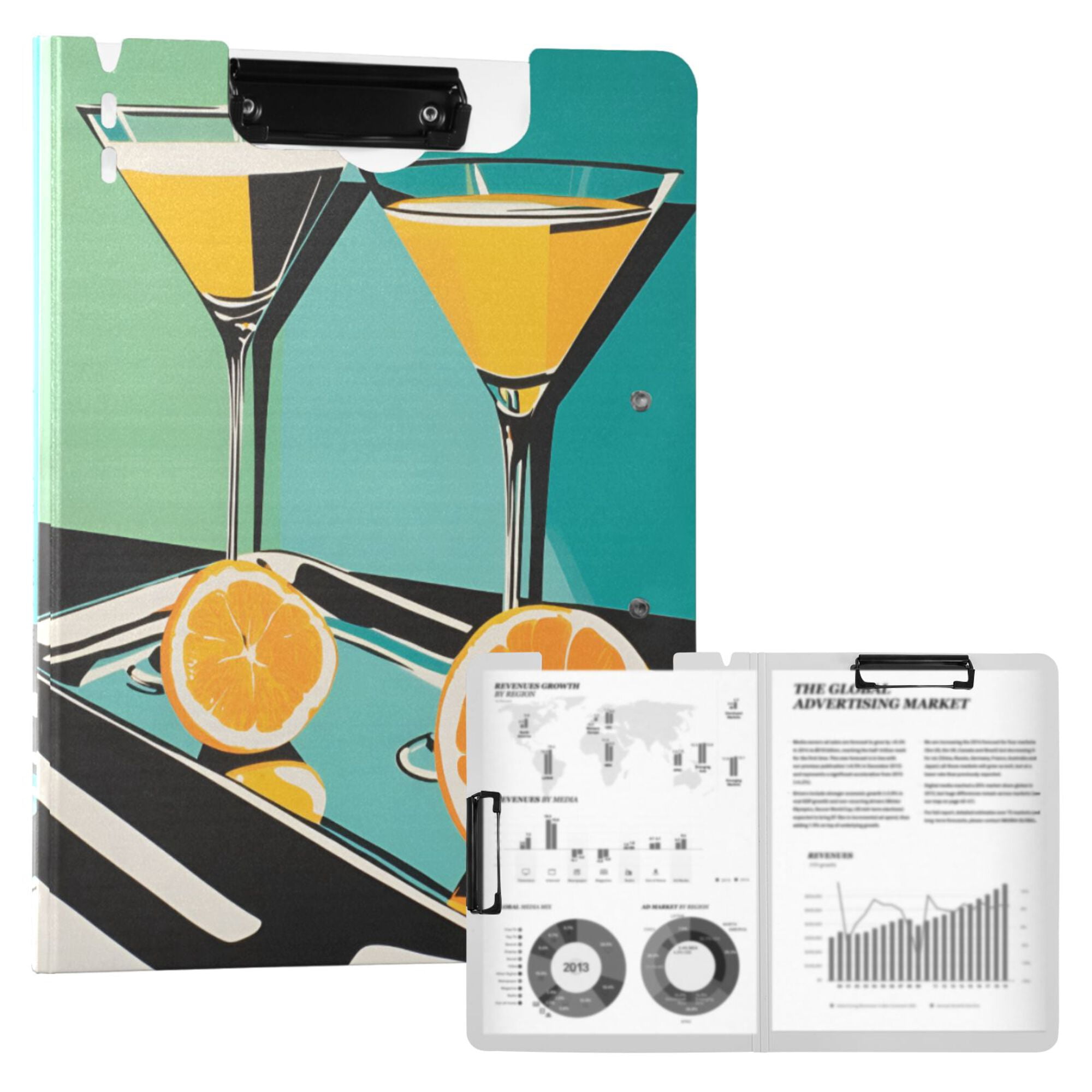 FORMRS A4 Clipboard Folder with Pen Holder Horizontal Foldable School Office Binder, Orange Glasses