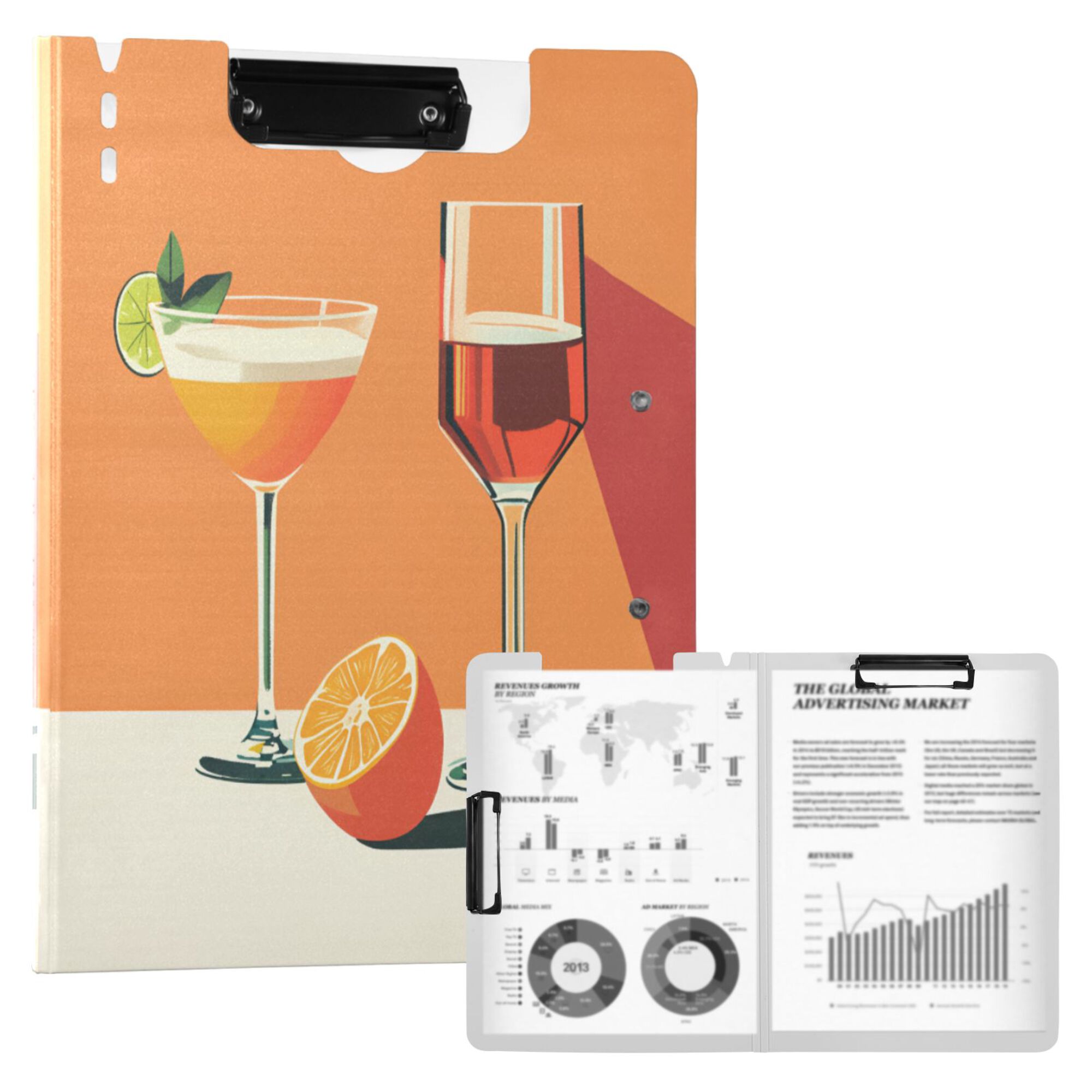 FORMRS A4 Clipboard Folder with Pen Holder Horizontal Foldable School Office Binder, Orange Glasses