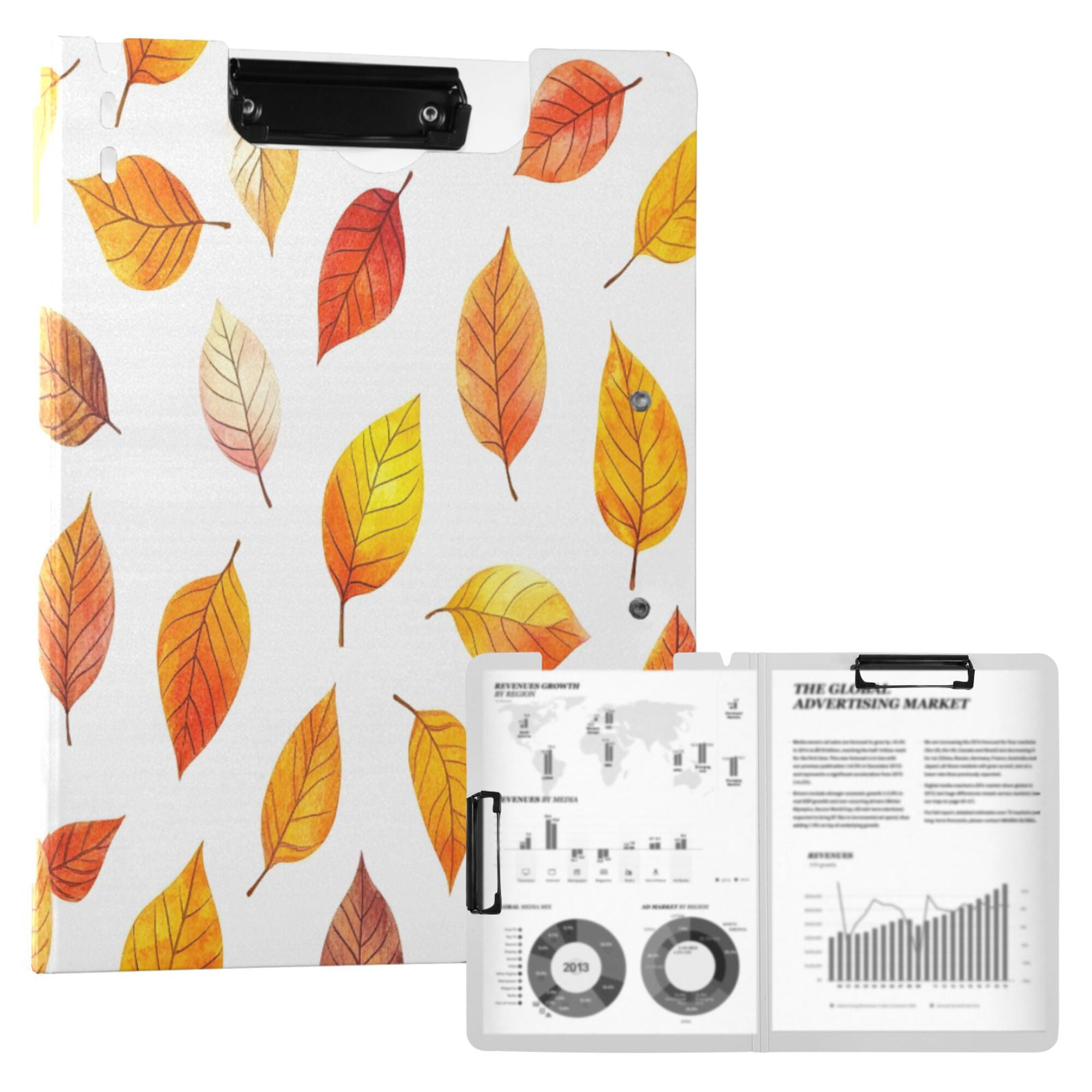 FORMRS A4 Clipboard Folder with Pen Holder Horizontal Foldable School Office Binder, Orange Leaves