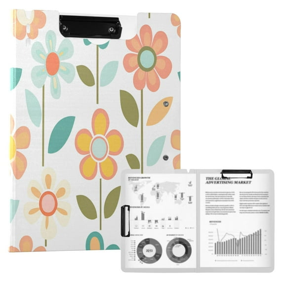 FORMRS A4 Clipboard Folder with Pen Holder Horizontal Foldable School Office Binder, Orange Retro Flower