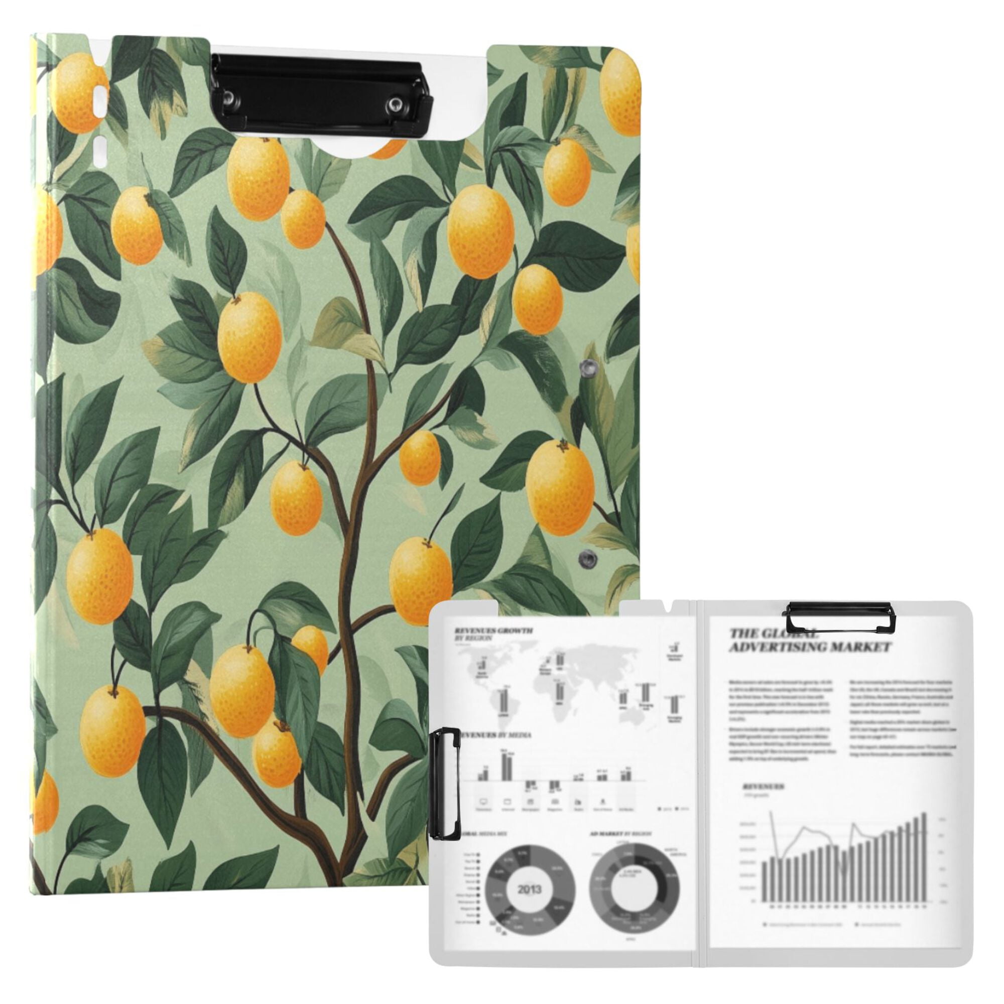FORMRS A4 Clipboard Folder with Pen Holder Horizontal Foldable School Office Binder, Orange Tree