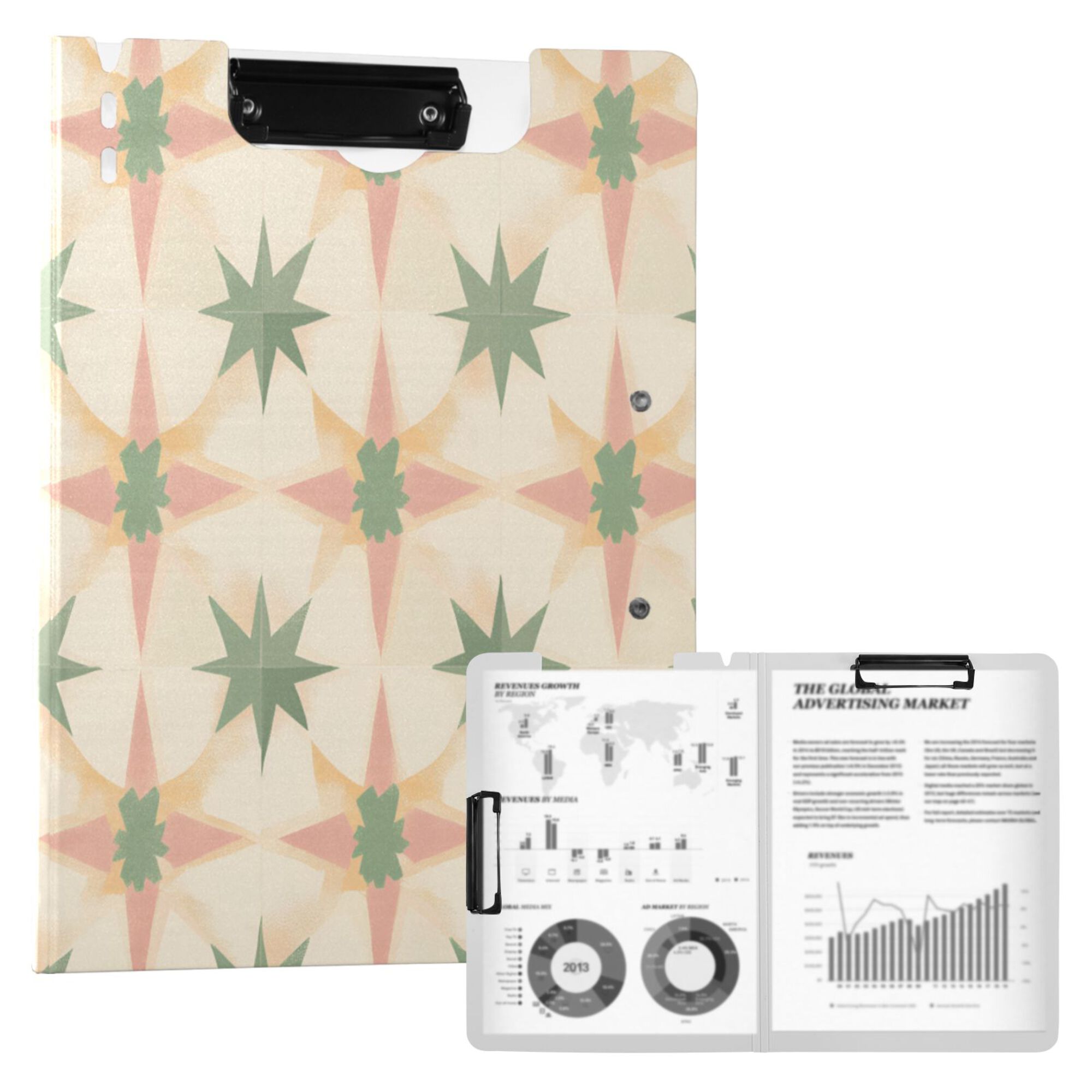 FORMRS A4 Clipboard Folder with Pen Holder Horizontal Foldable School Office Binder, Pastel Beige Geometric