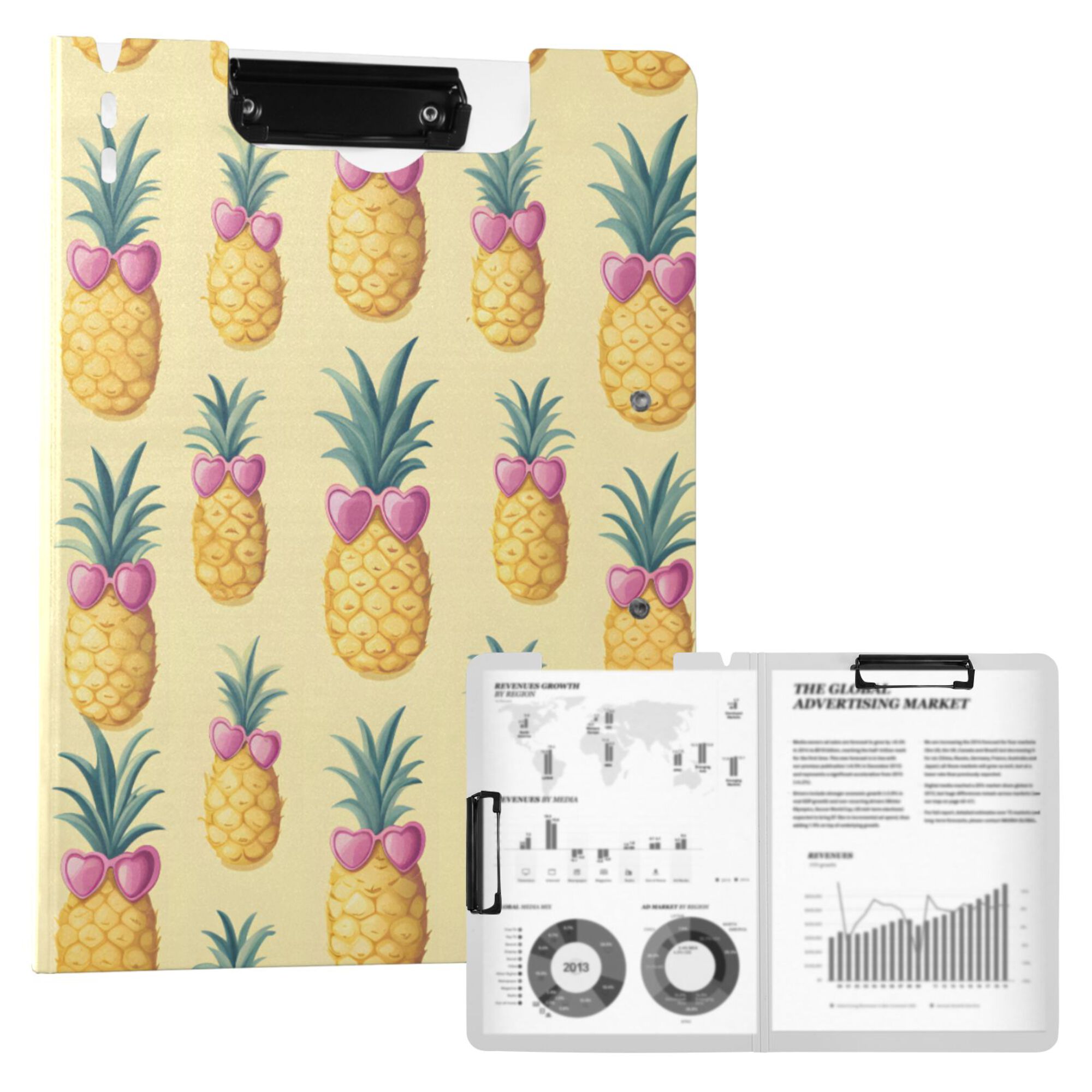 FORMRS A4 Clipboard Folder with Pen Holder Horizontal Foldable School Office Binder, Pineapple Love