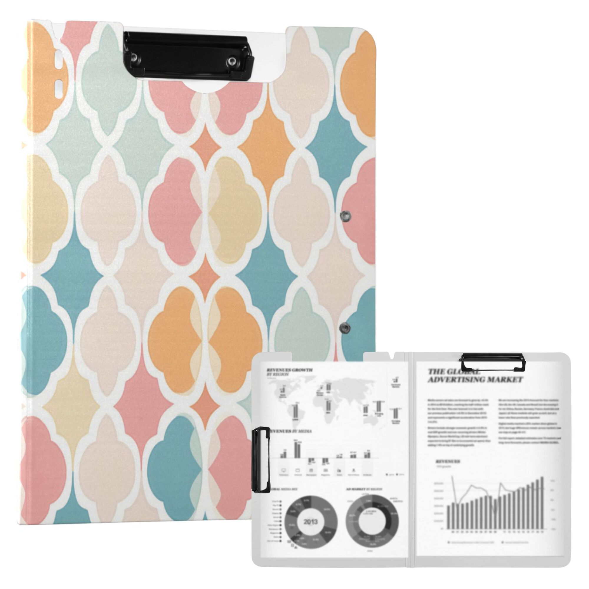 FORMRS A4 Clipboard Folder with Pen Holder Horizontal Foldable School Office Binder, Pink Abstract Pattern