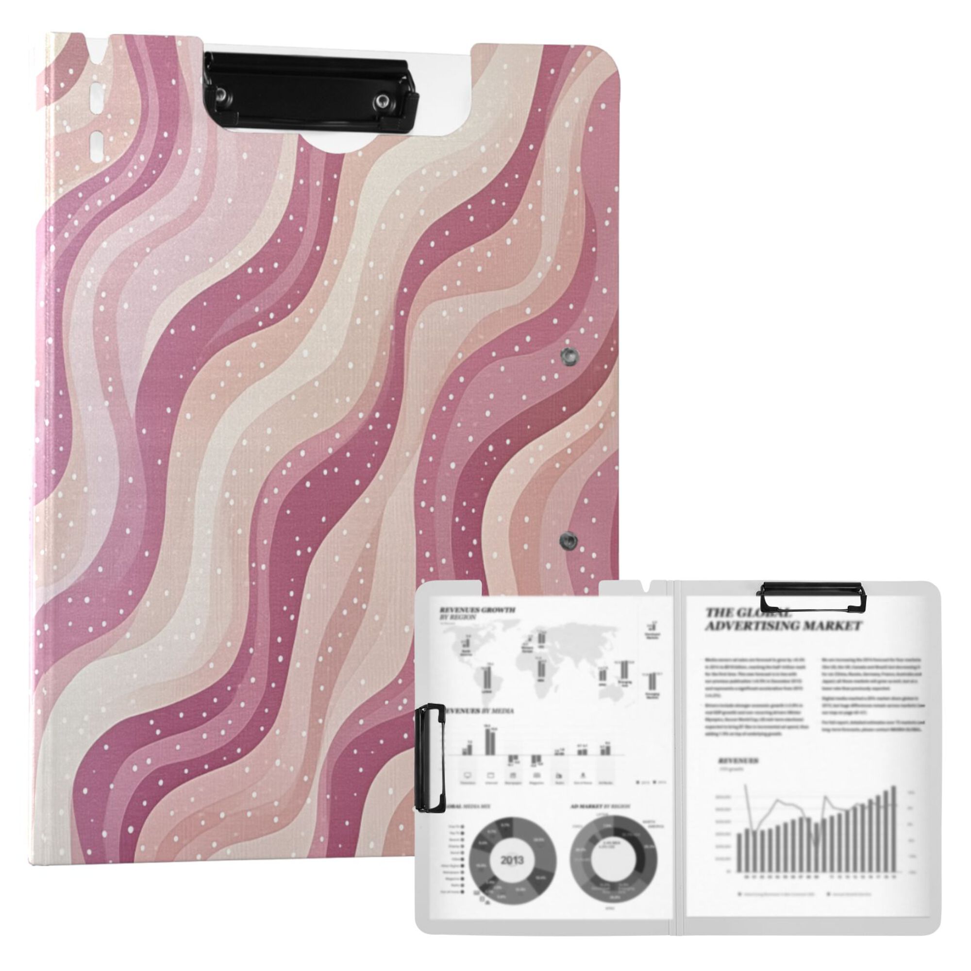 FORMRS A4 Clipboard Folder with Pen Holder Horizontal Foldable School Office Binder, Pink Brown Pattern