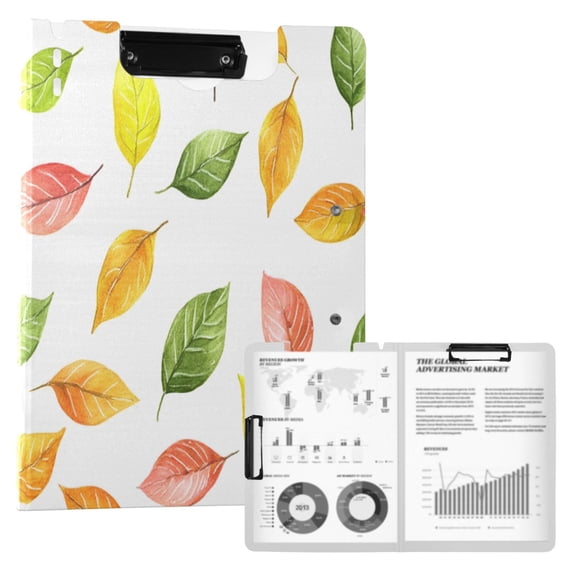 FORMRS A4 Clipboard Folder with Pen Holder Horizontal Foldable School Office Binder, Pink Colorful Leaves