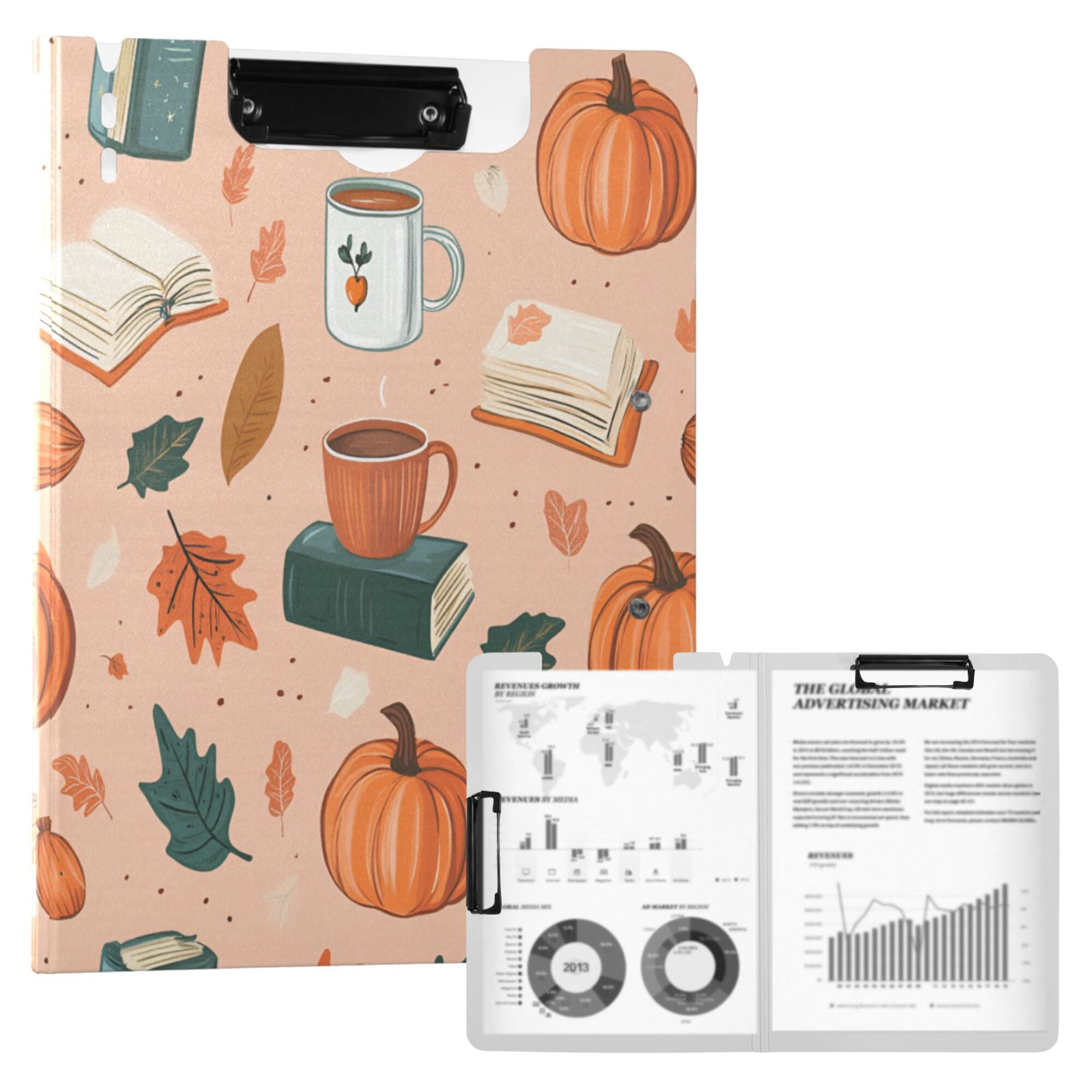 FORMRS A4 Clipboard Folder with Pen Holder Horizontal Foldable School Office Binder, Pink Fall Coffee