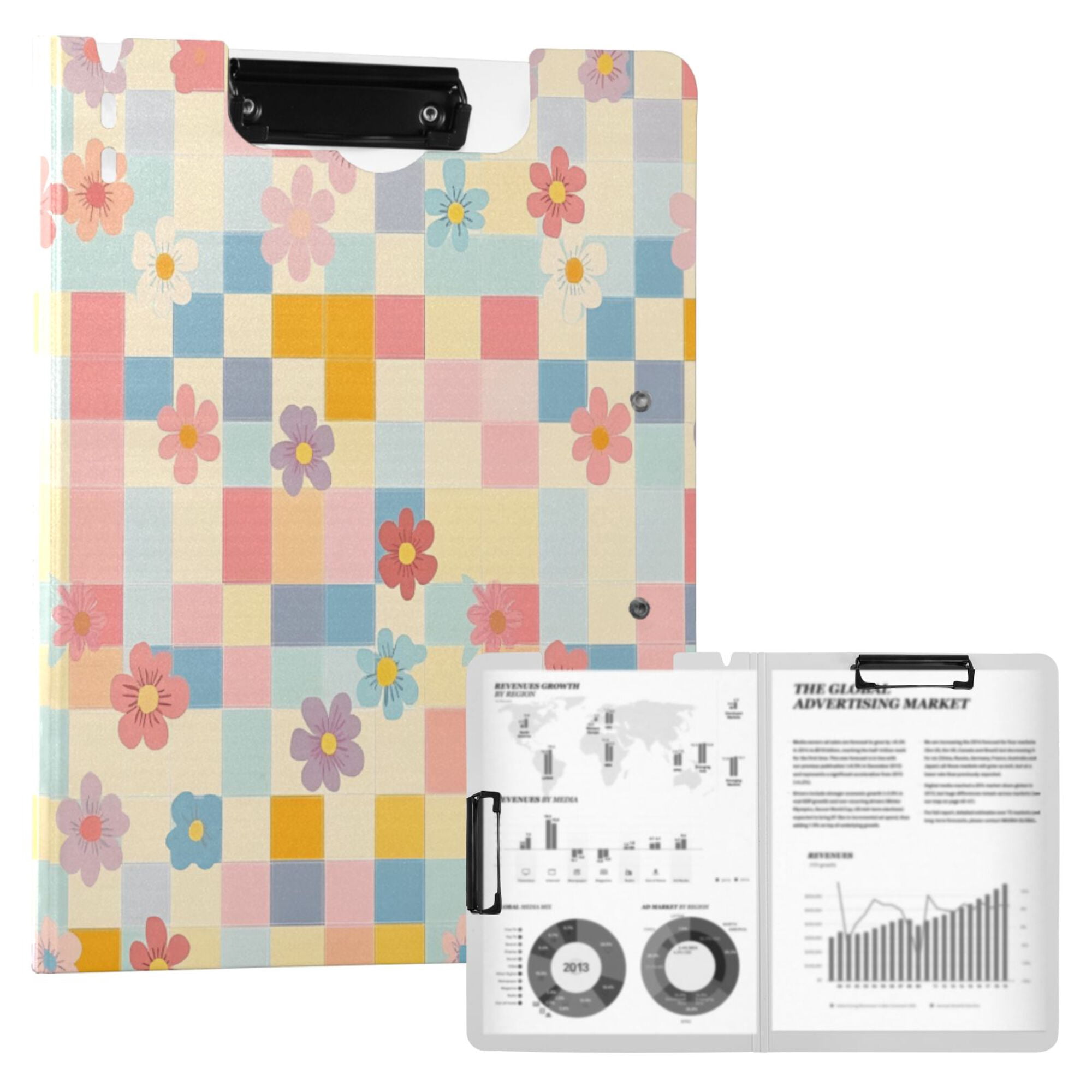 FORMRS A4 Clipboard Folder with Pen Holder Horizontal Foldable School Office Binder, Pink Floral