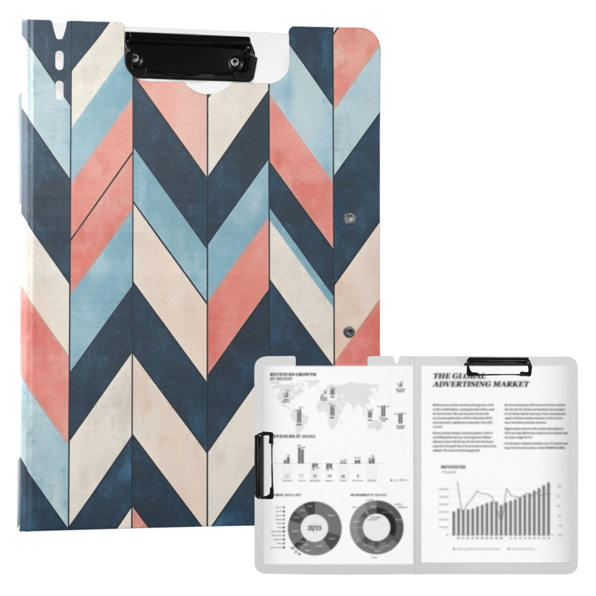 FORMRS A4 Clipboard Folder with Pen Holder Horizontal Foldable School Office Binder, Pink Geometric