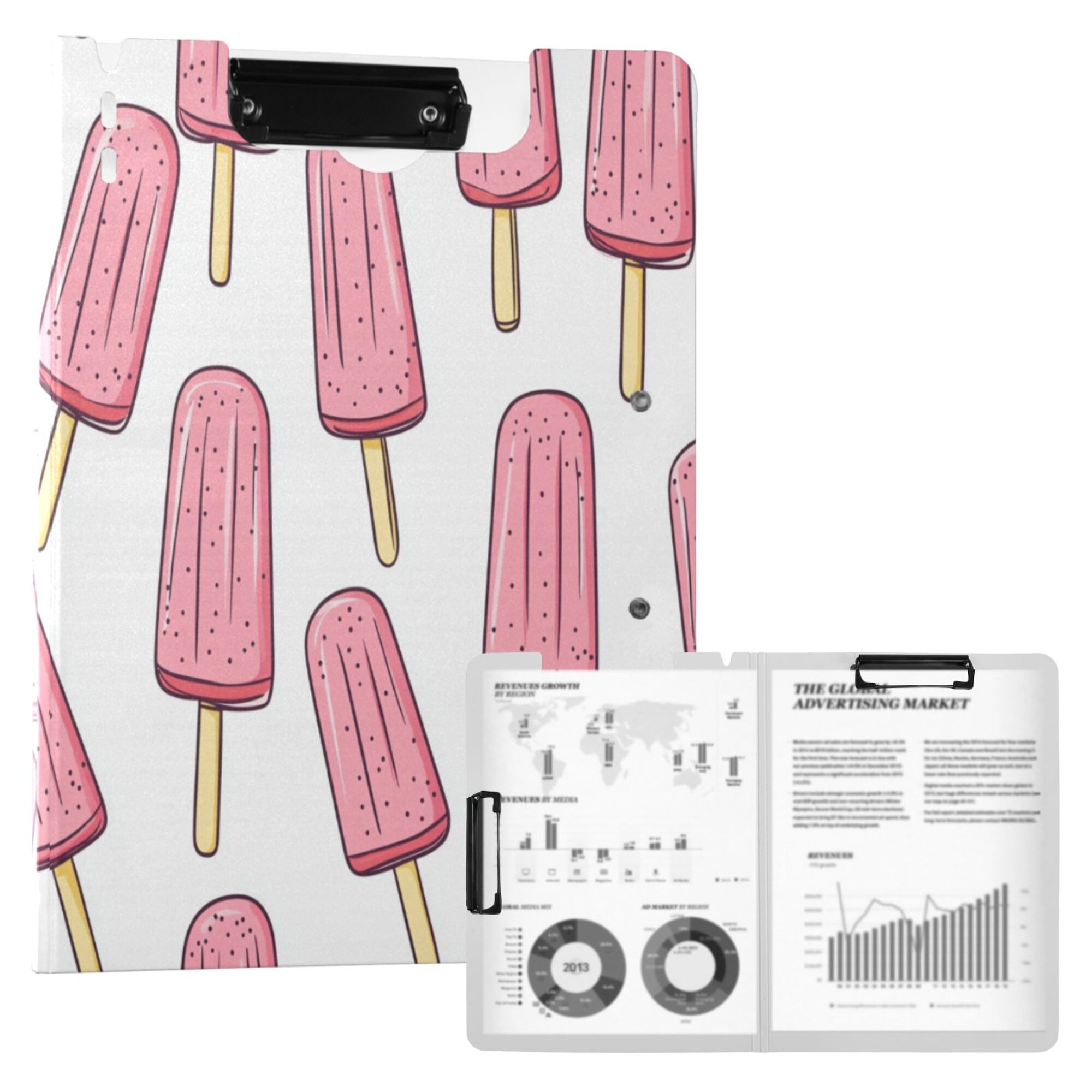 FORMRS A4 Clipboard Folder with Pen Holder Horizontal Foldable School Office Binder, Pink Ice Cream