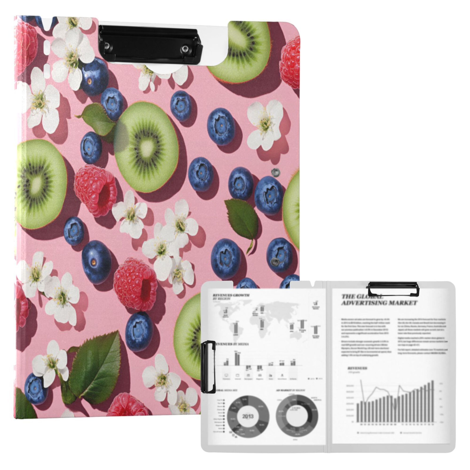 FORMRS A4 Clipboard Folder with Pen Holder Horizontal Foldable School Office Binder, Pink Kiwi