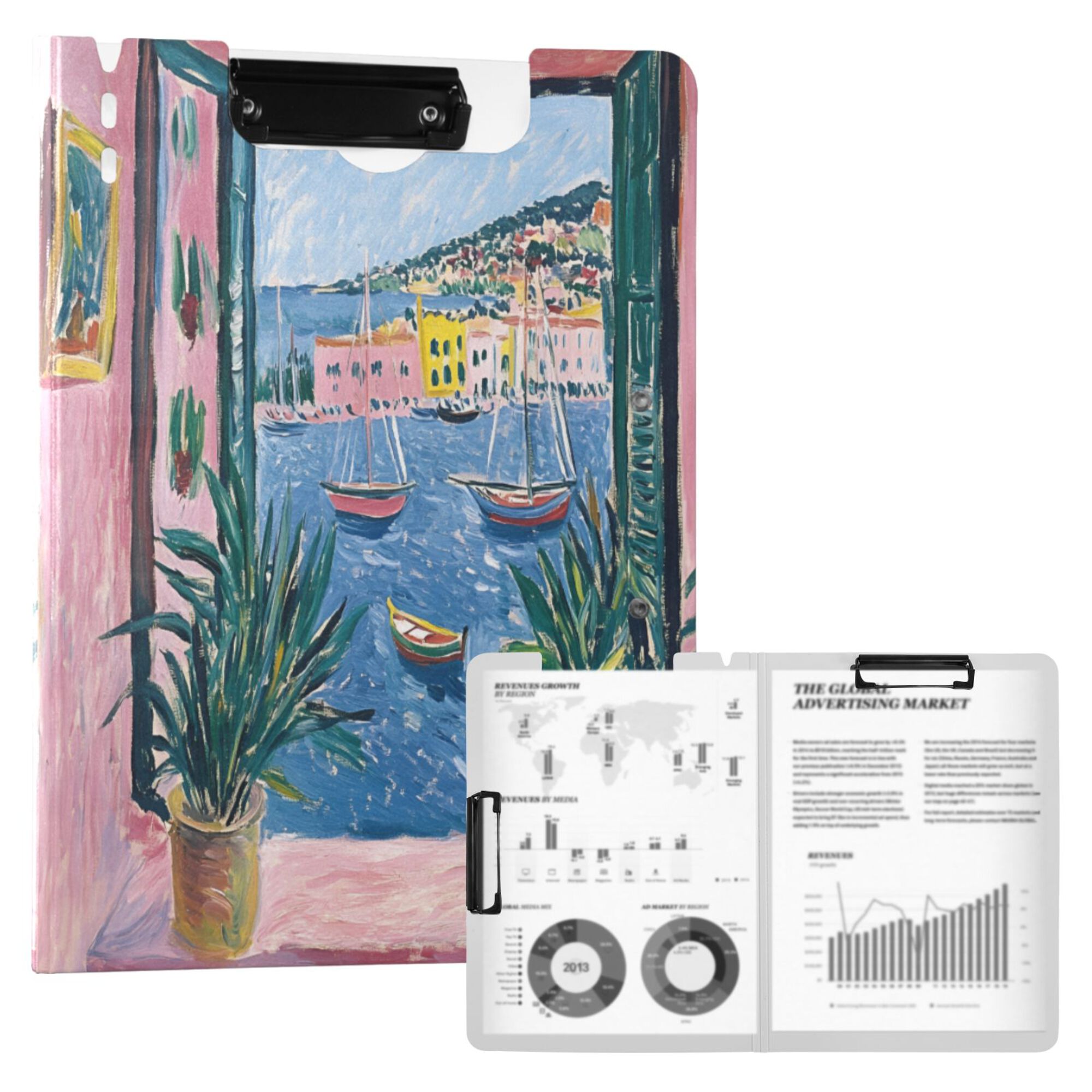 FORMRS A4 Clipboard Folder with Pen Holder Horizontal Foldable School Office Binder, Pink Window