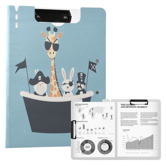 FORMRS A4 Clipboard Folder with Pen Holder Horizontal Foldable School Office Binder, Pirate Animals