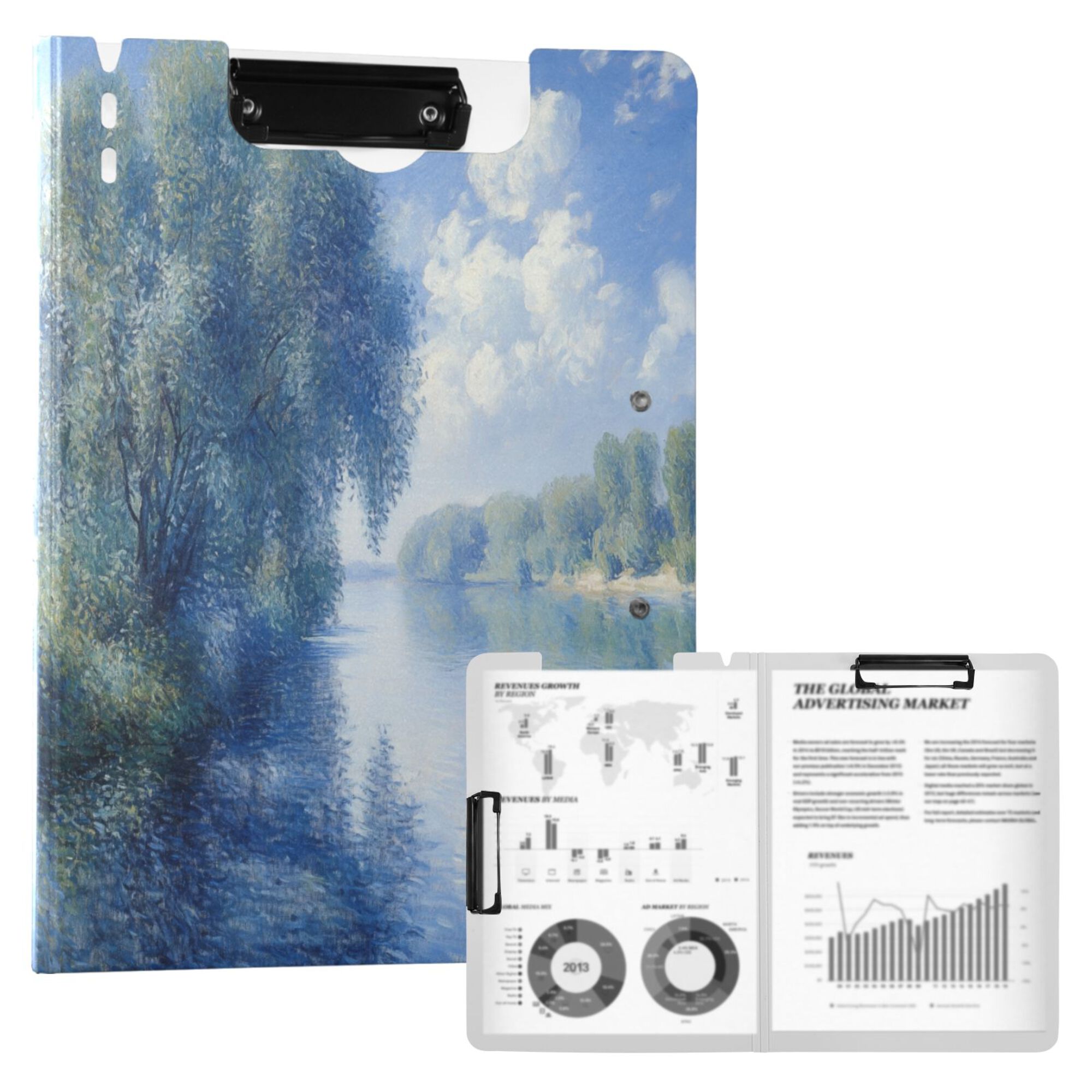 FORMRS A4 Clipboard Folder with Pen Holder Horizontal Foldable School Office Binder, Plants and River