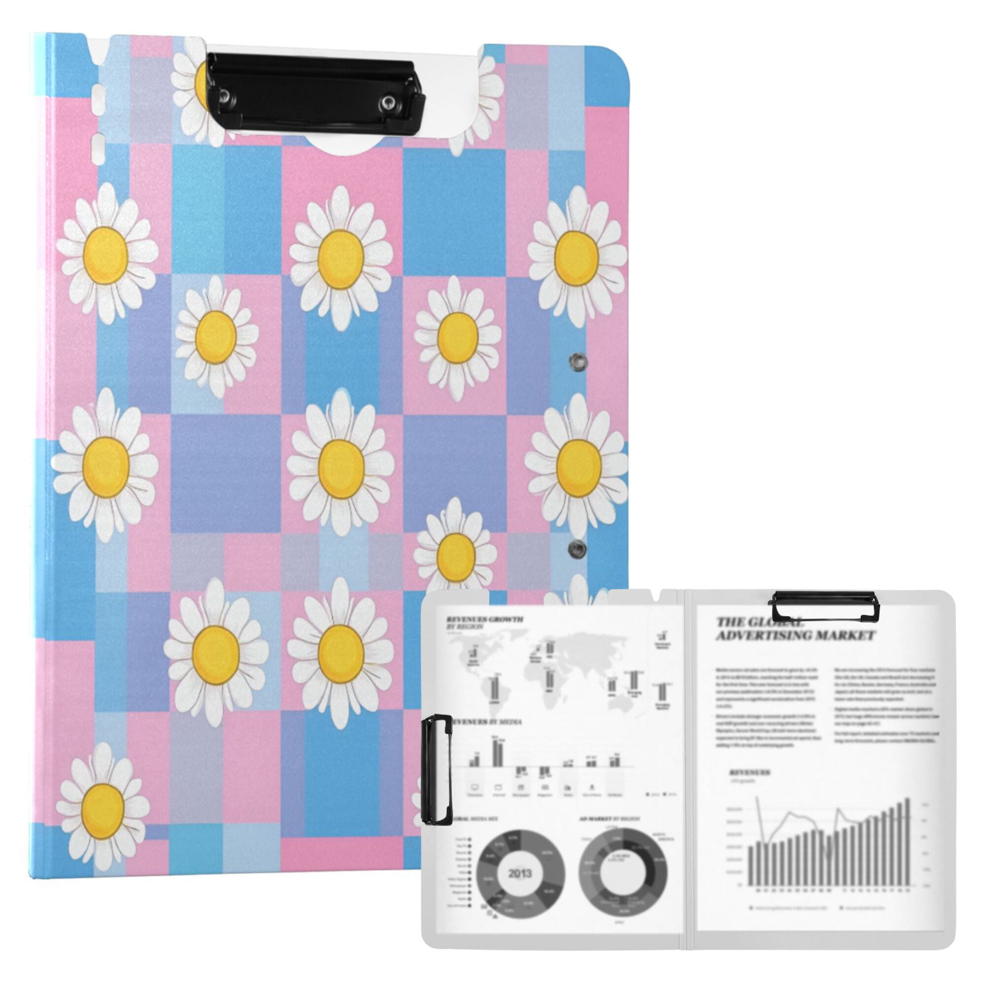FORMRS A4 Clipboard Folder with Pen Holder Horizontal Foldable School Office Binder, Playful Daisy
